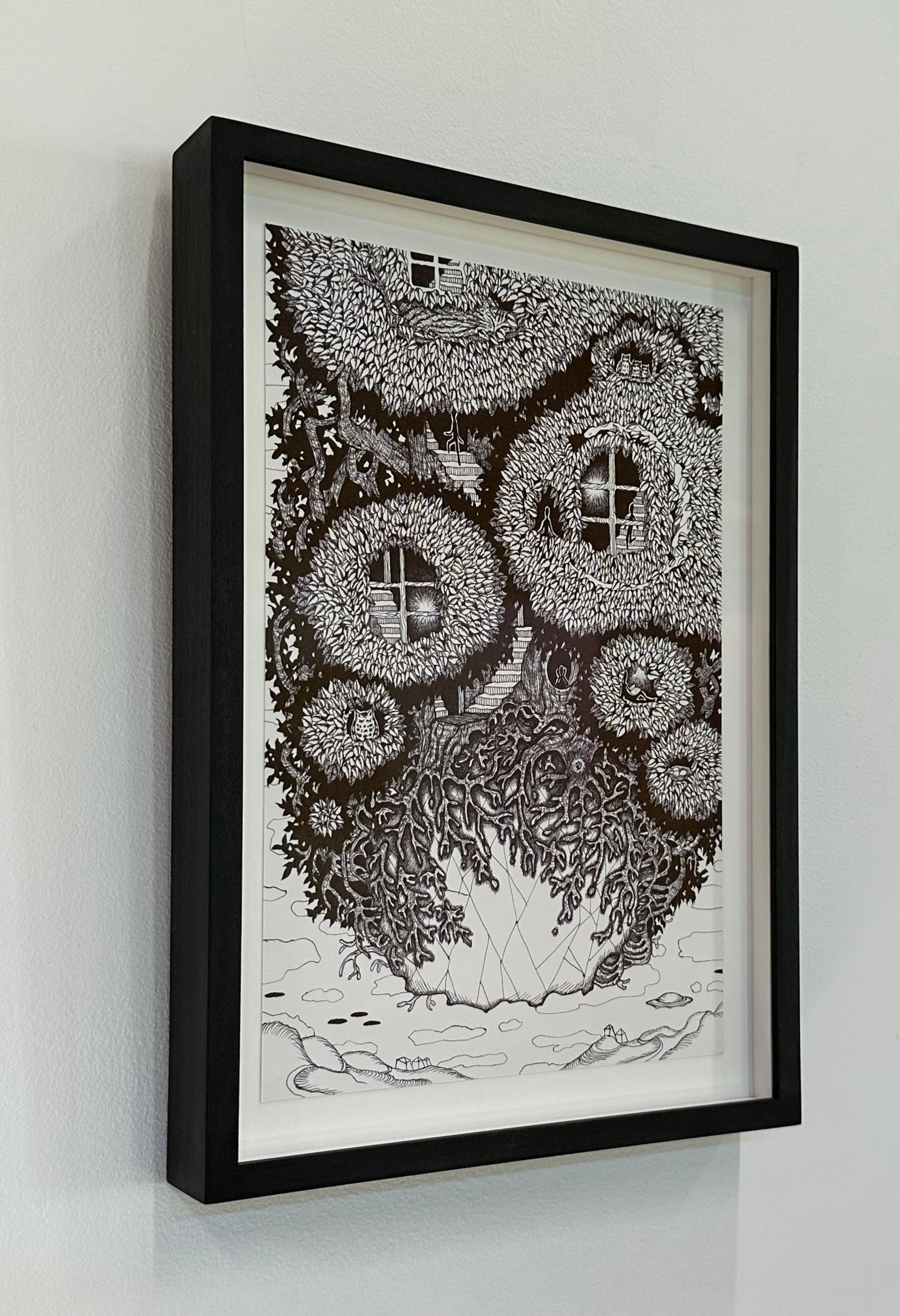 Soul Flowers 47 Floating Land, Forest Life, Tree, Roots, Windows Black and White - Art by Michiyo Ihara