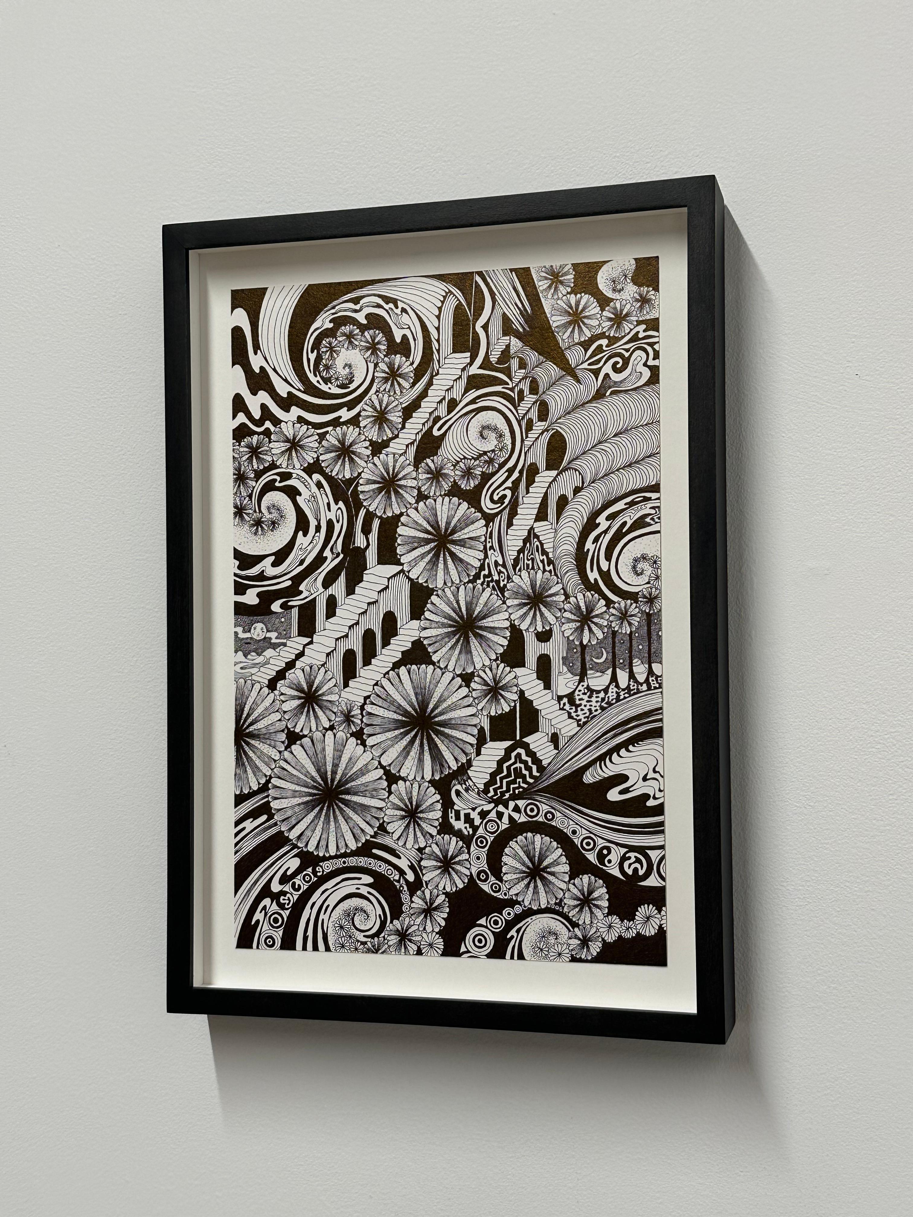 Soul Flowers 60 Eternal City, Spiral, Staircase, Schwarzes und weißes Blumenmuster im Angebot 7