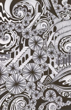 60 Eternal City, Spiral, Staircase, Pattern de fleurs noires et blanches
