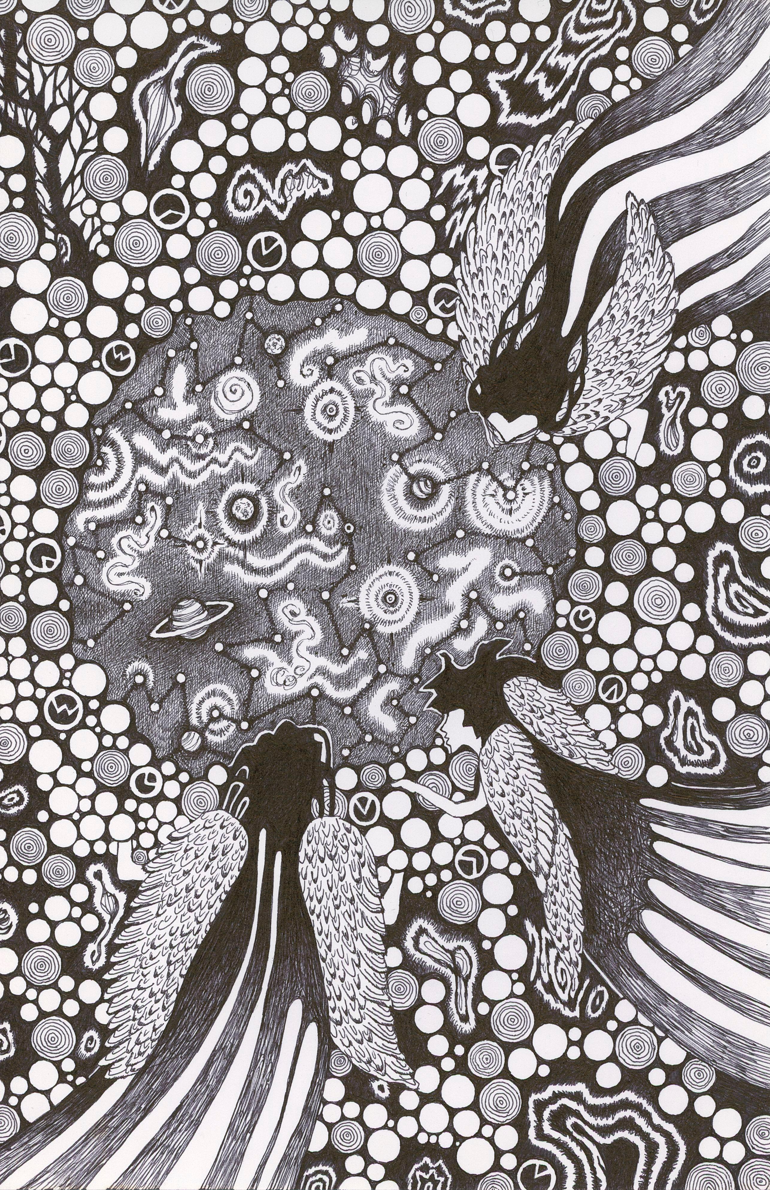 Flowers d'âme 61 The Plan, Spiral, Staircase, motif de fleurs noires et blanches