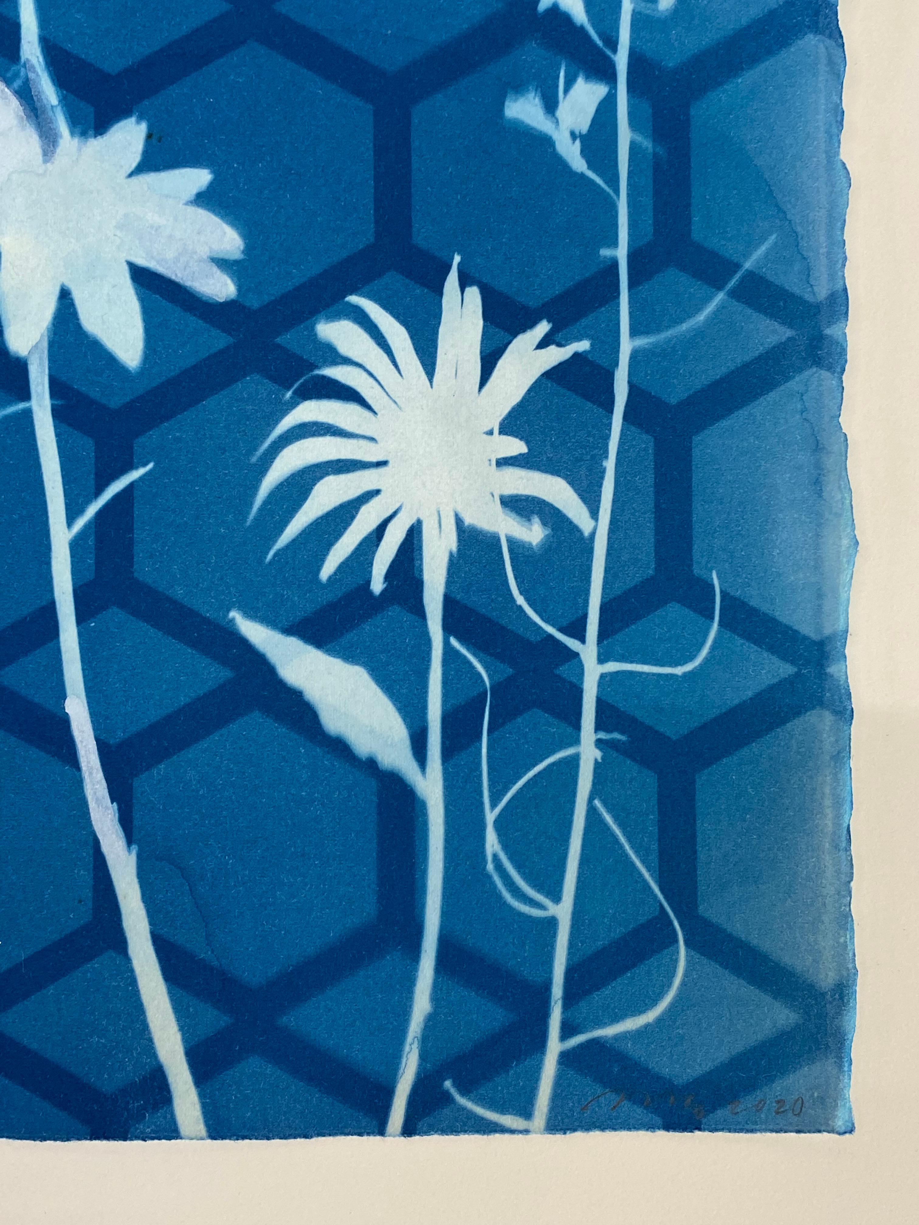 Pittura cianotipica - Fiori botanici contemporanei cianotipici blu, piante, 2021 6