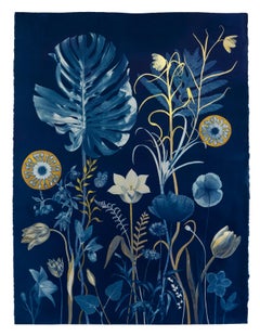 Tulipani d'oro di Flora - Pittura botanica cianotipica di fiori, 2023-'24
