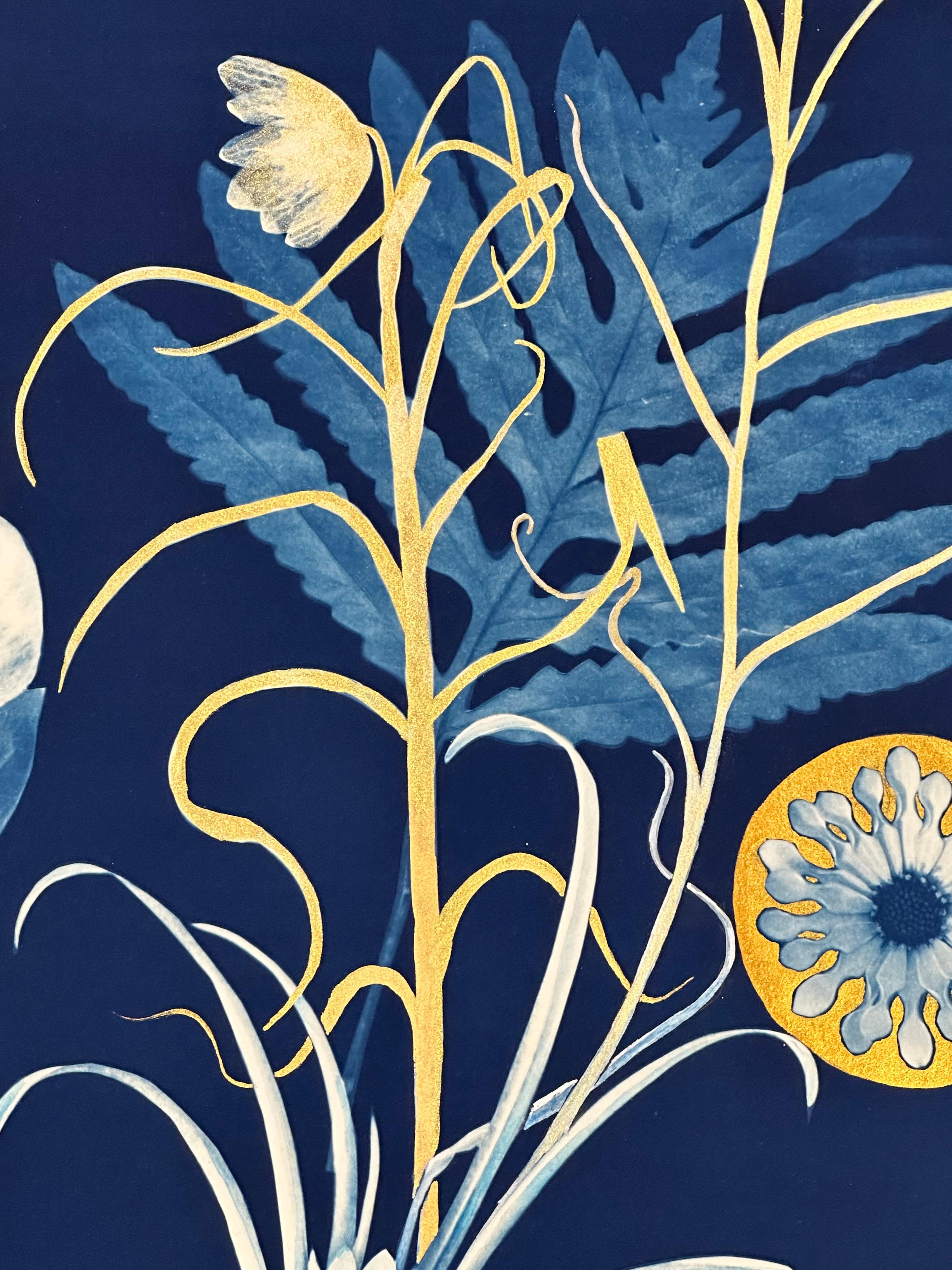 Gold Flora Shadows Tulips - Botanical Cyanotype Painting Flowers, 2023-'24 2