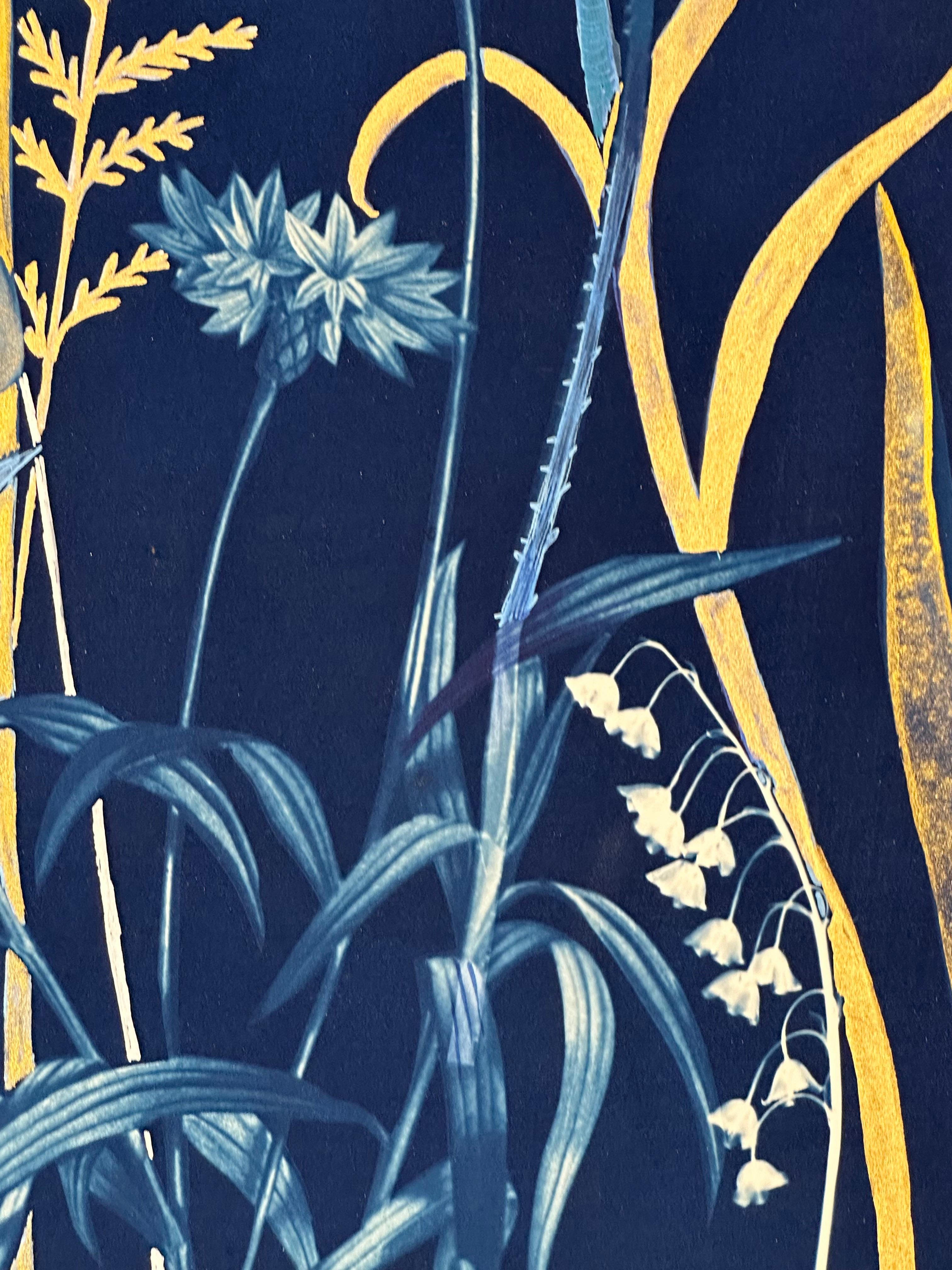 Gold Flora Shadows Tulips - Botanical Cyanotype Painting Flowers, 2023-'24 1
