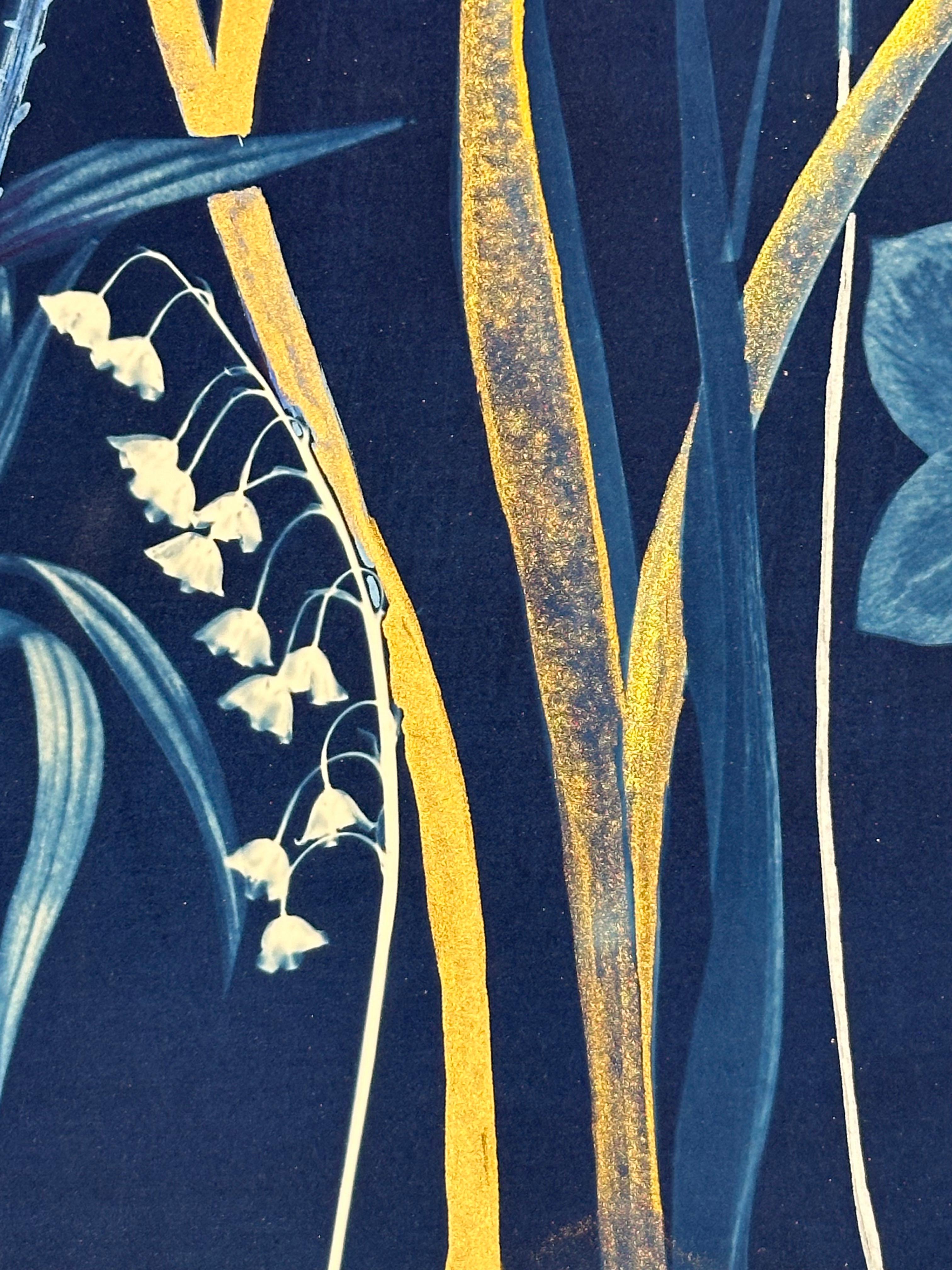 Gold Flora Shadows Tulips - Botanical Cyanotype Painting Flowers, 2023-'24 5