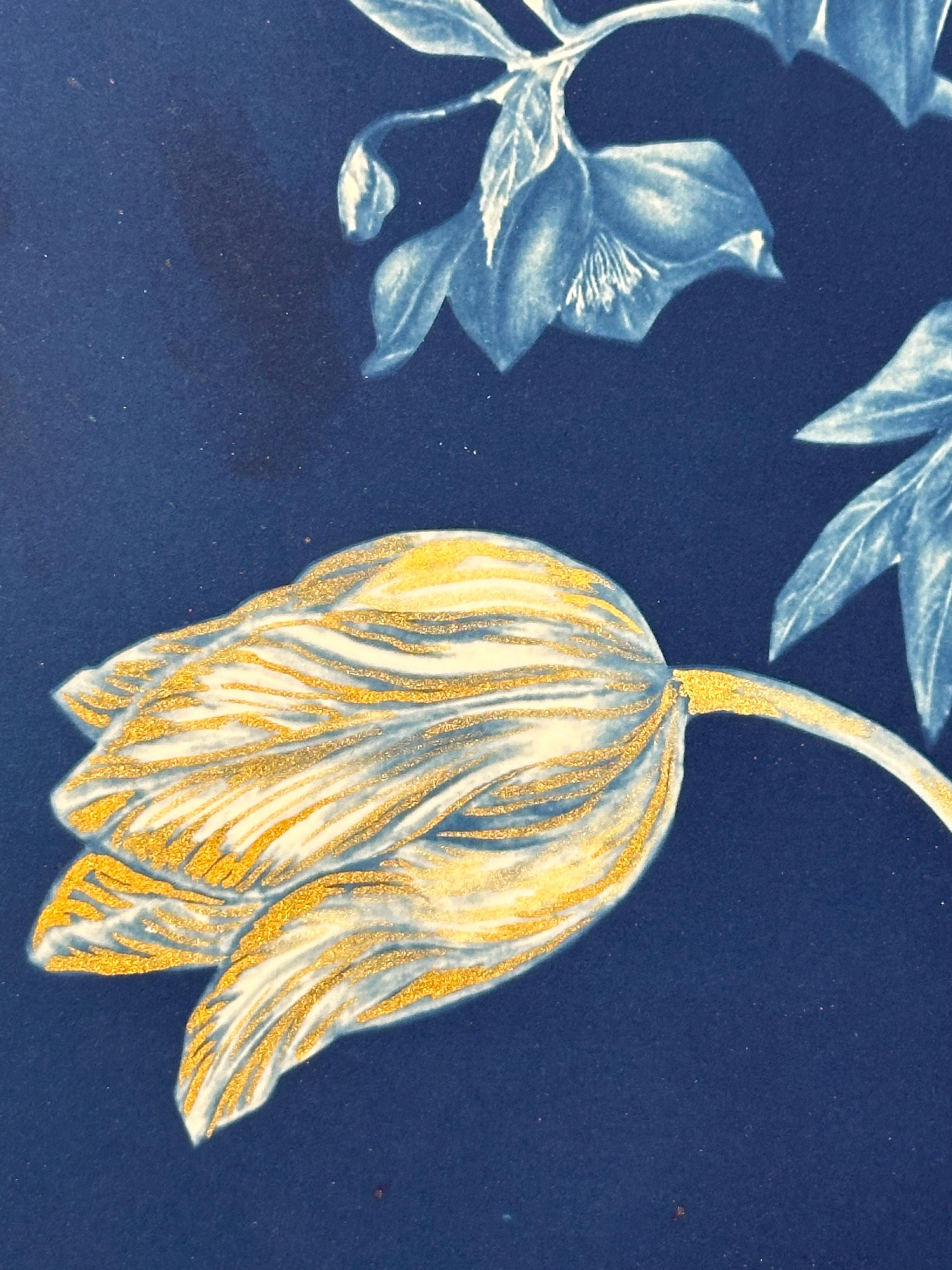 Gold Flora Shadows Tulips - Botanical Cyanotype Painting Flowers, 2023-'24 7