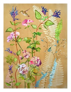 Naturaleza Luminosa Geranios - Pintura Botánica Cianotipia Flores Pájaro, 2021-'22