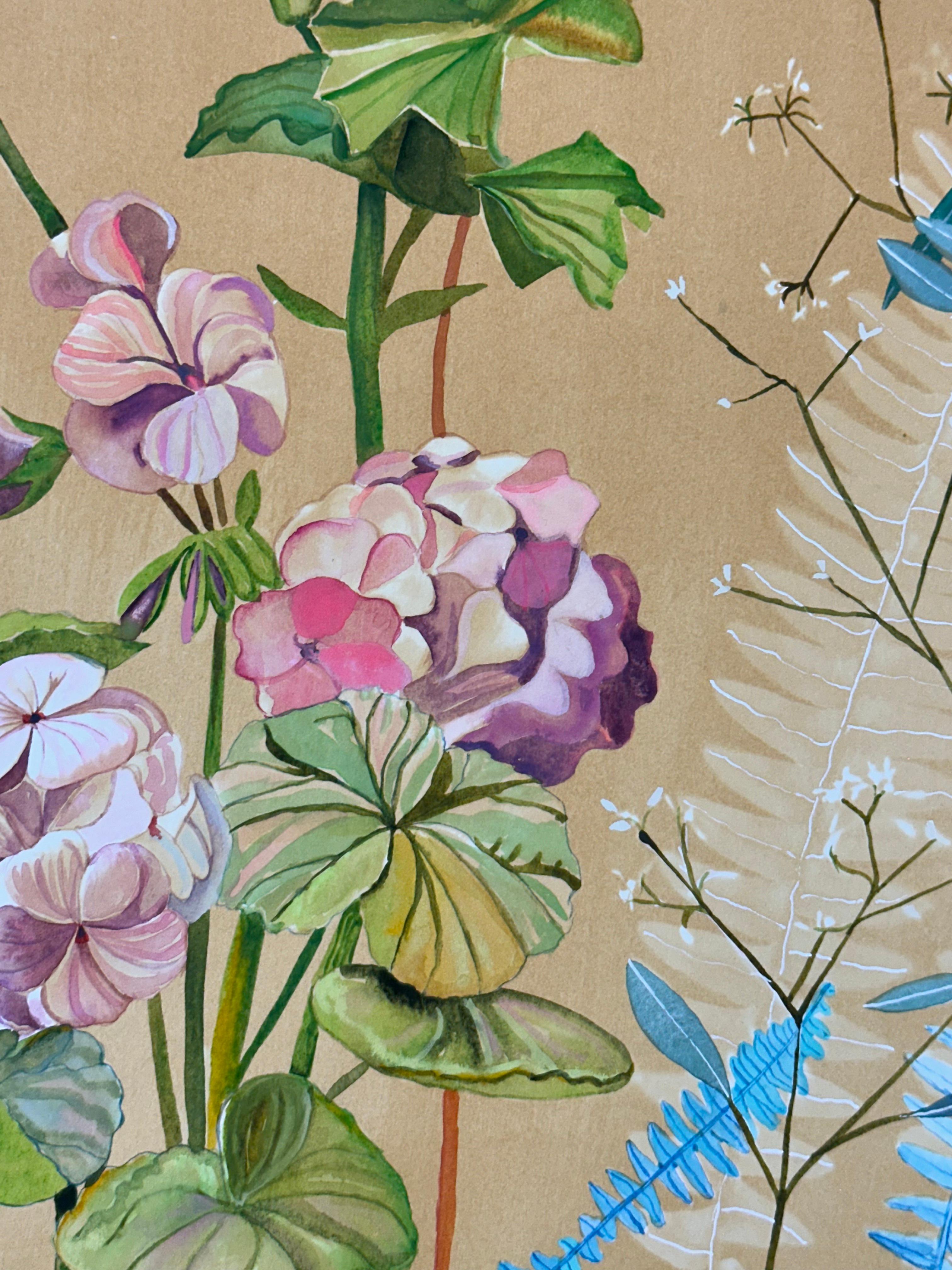 Naturaleza Luminosa Geranios - Pintura Botánica Cianotipia Flores Pájaro, 2021-'22 3