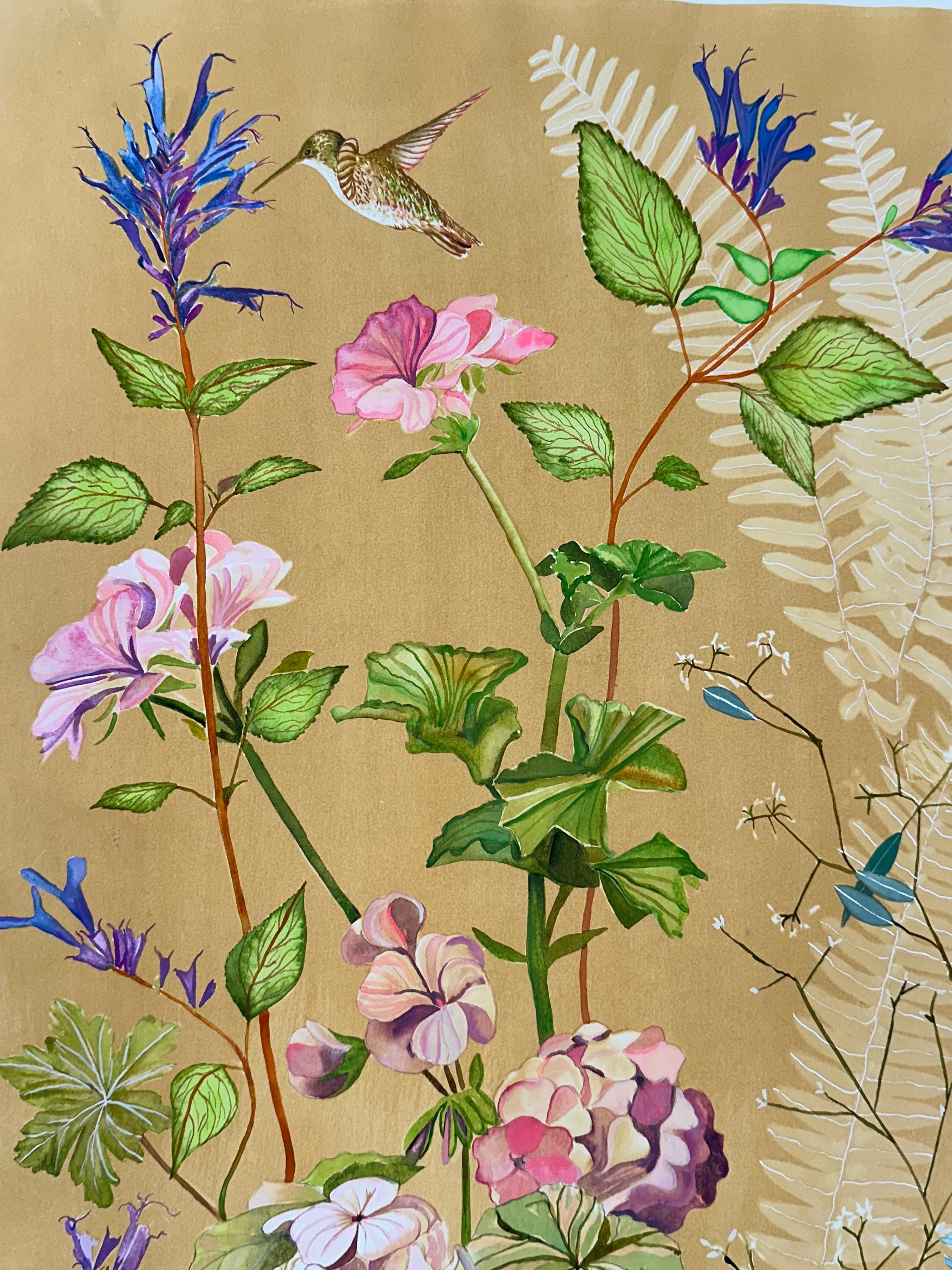 Naturaleza Luminosa Geranios - Pintura Botánica Cianotipia Flores Pájaro, 2021-'22 1