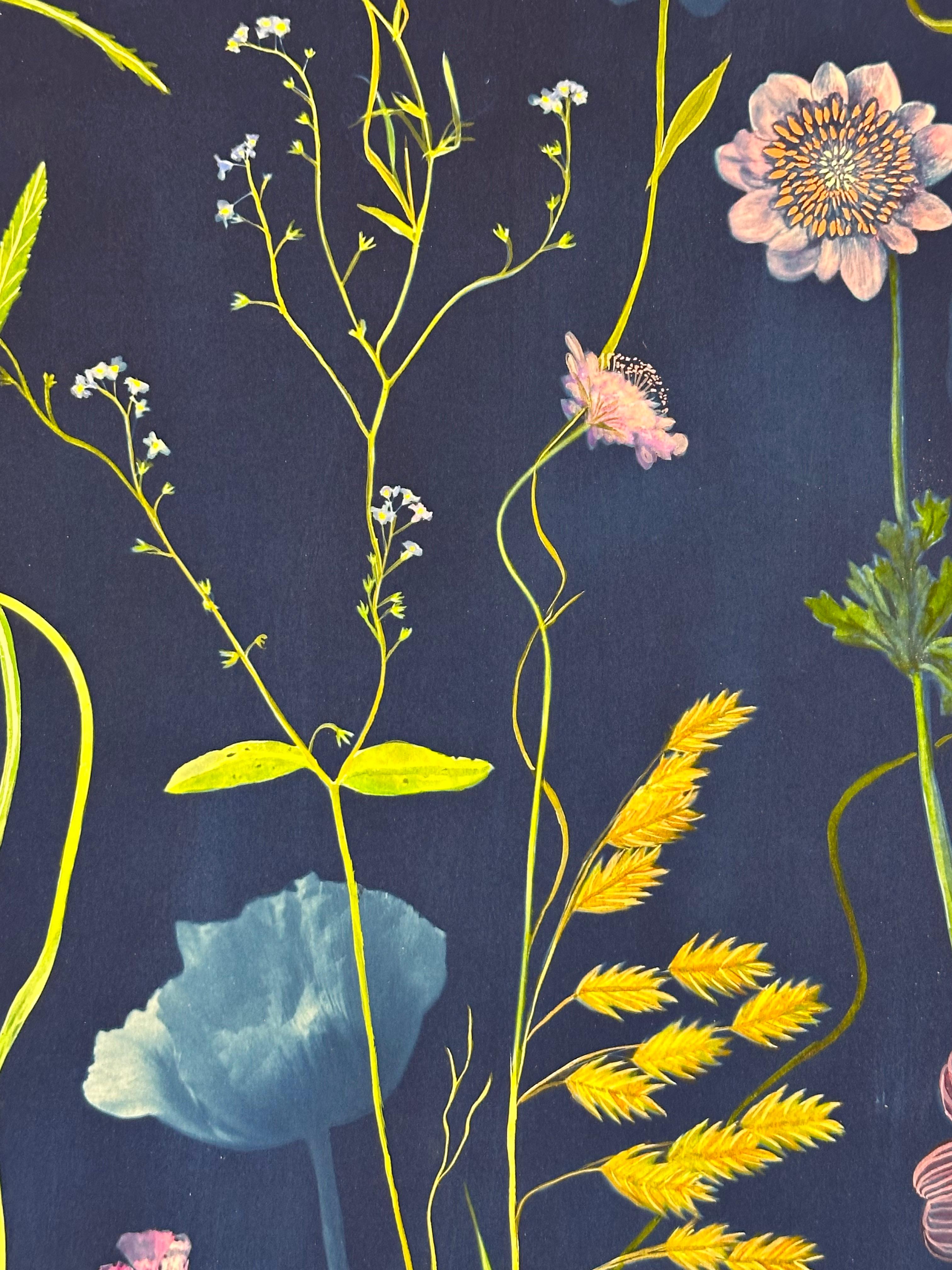 Pintoresco Lirio Botánico - Pintura Cianotipia Flores Azul Añil, 2023 1