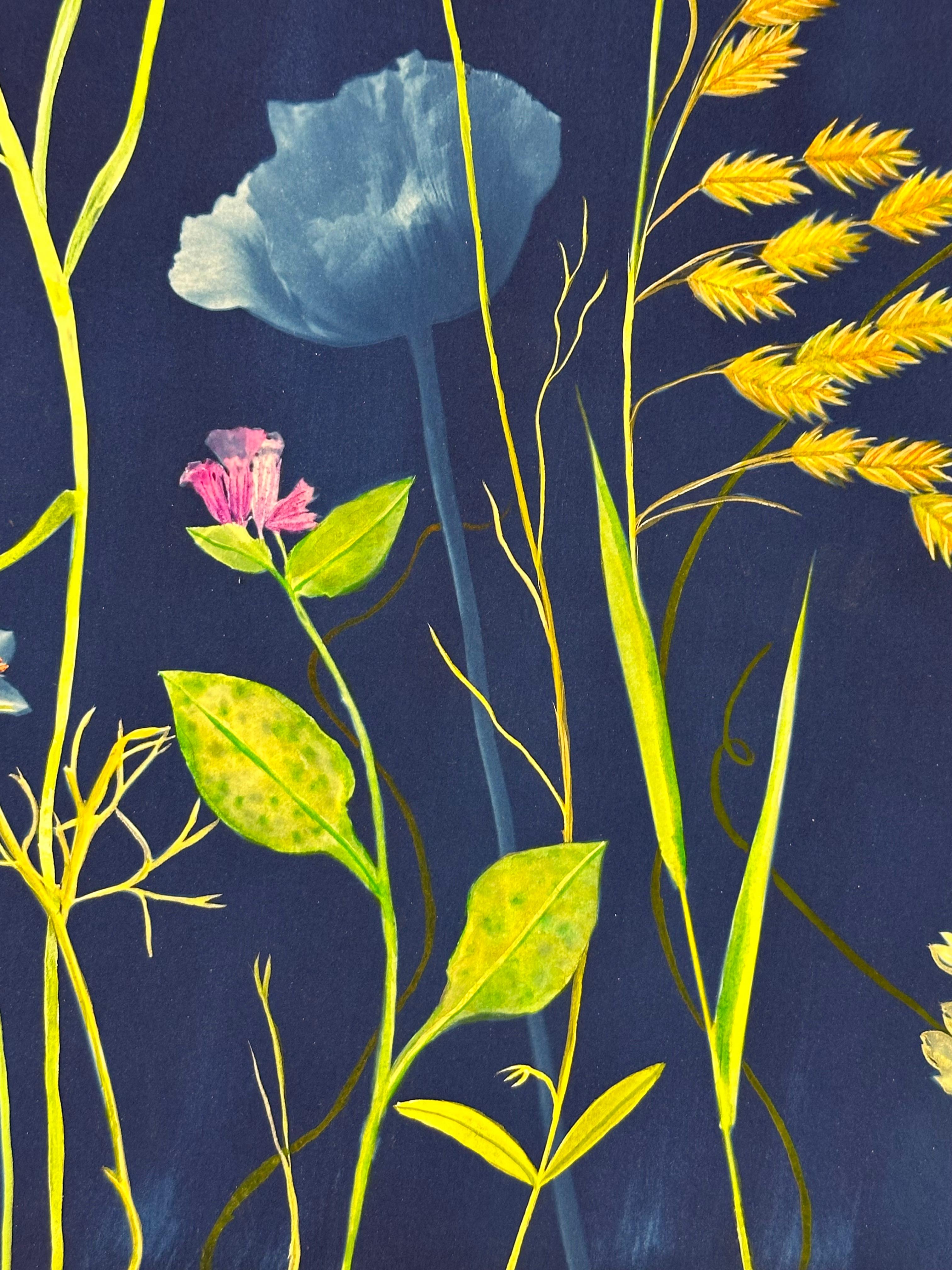 Pintoresco Lirio Botánico - Pintura Cianotipia Flores Azul Añil, 2023 2