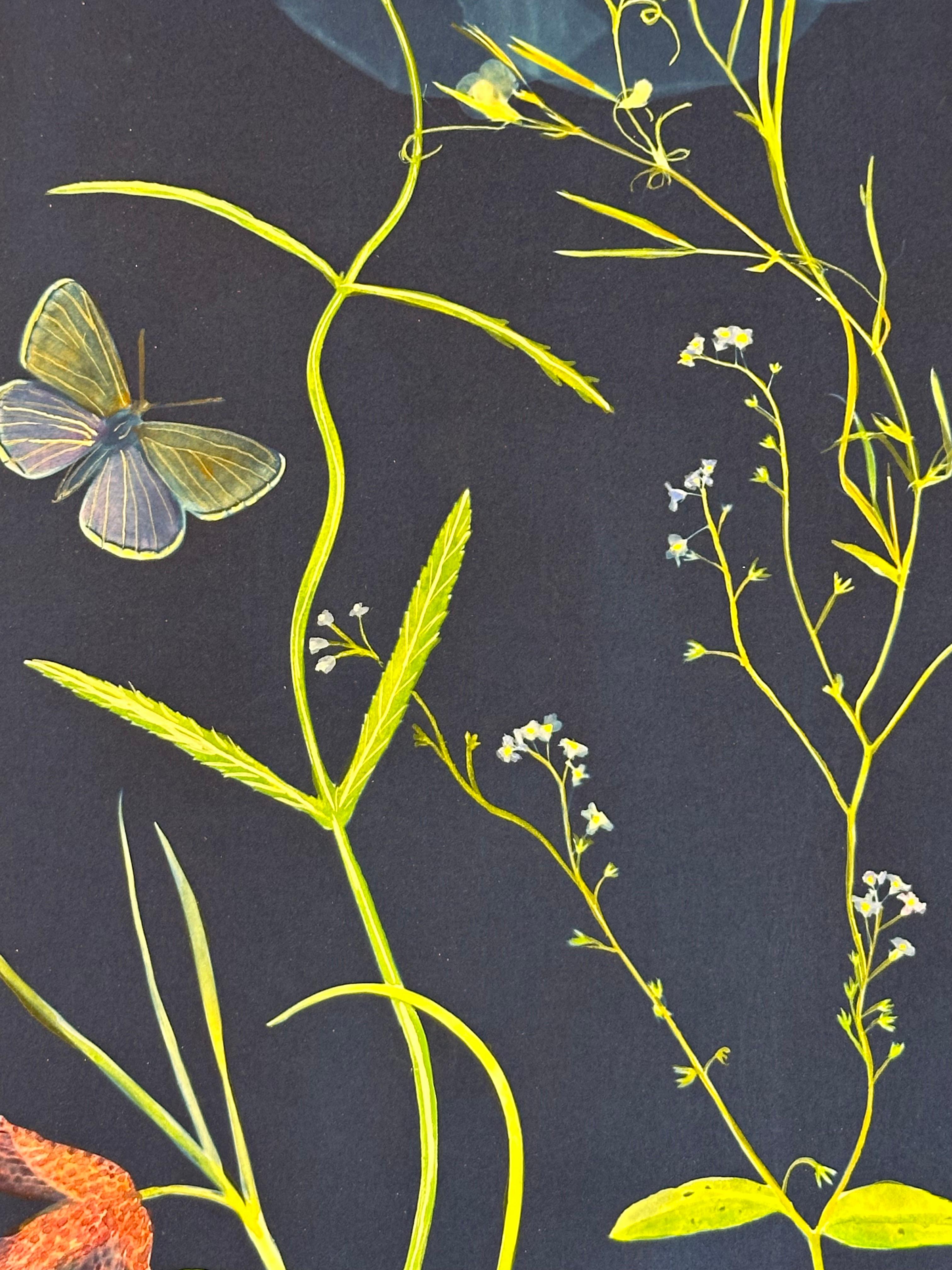 Pintoresco Lirio Botánico - Pintura Cianotipia Flores Azul Añil, 2023 6