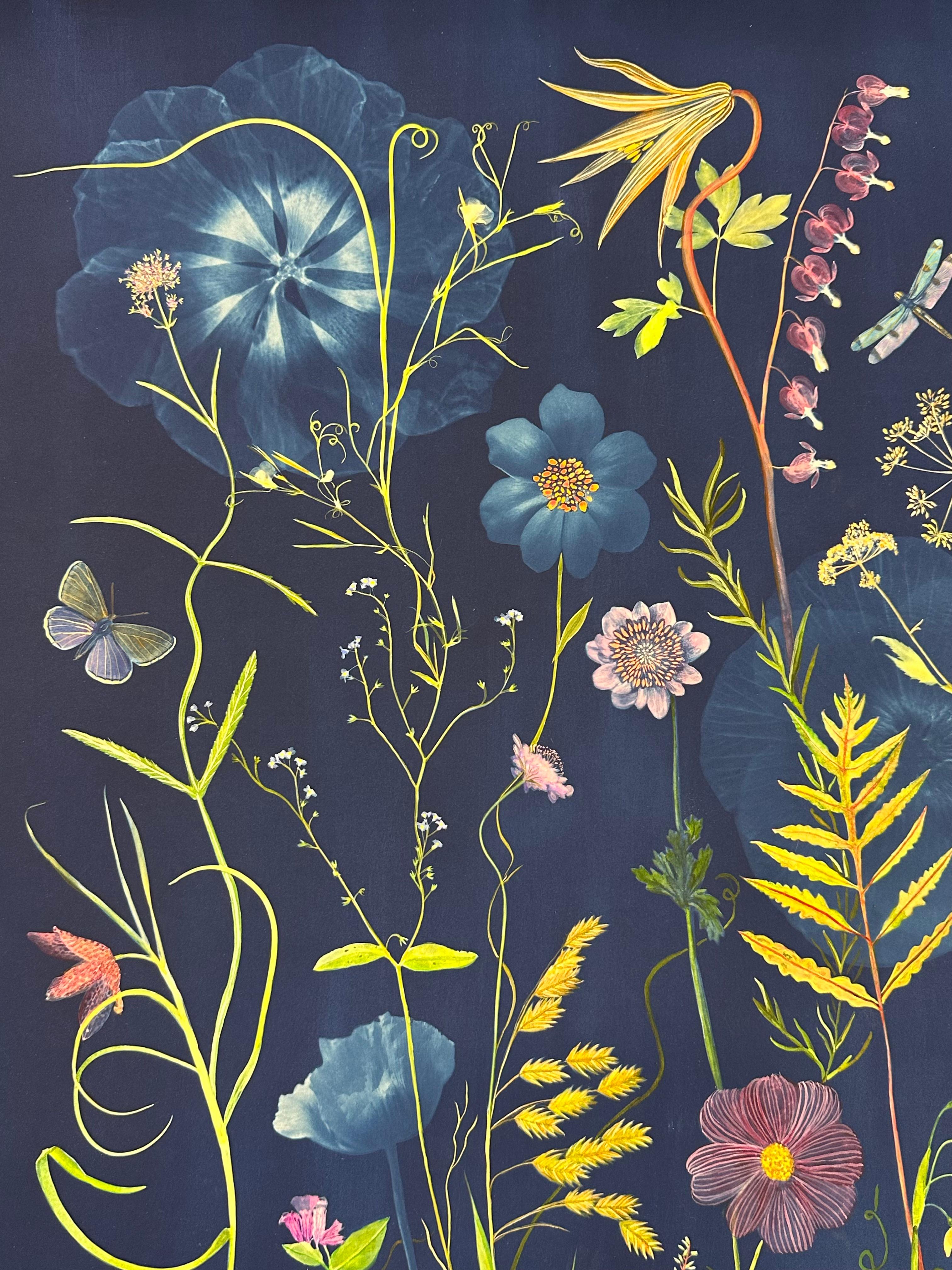 Pintoresco Lirio Botánico - Pintura Cianotipia Flores Azul Añil, 2023 8