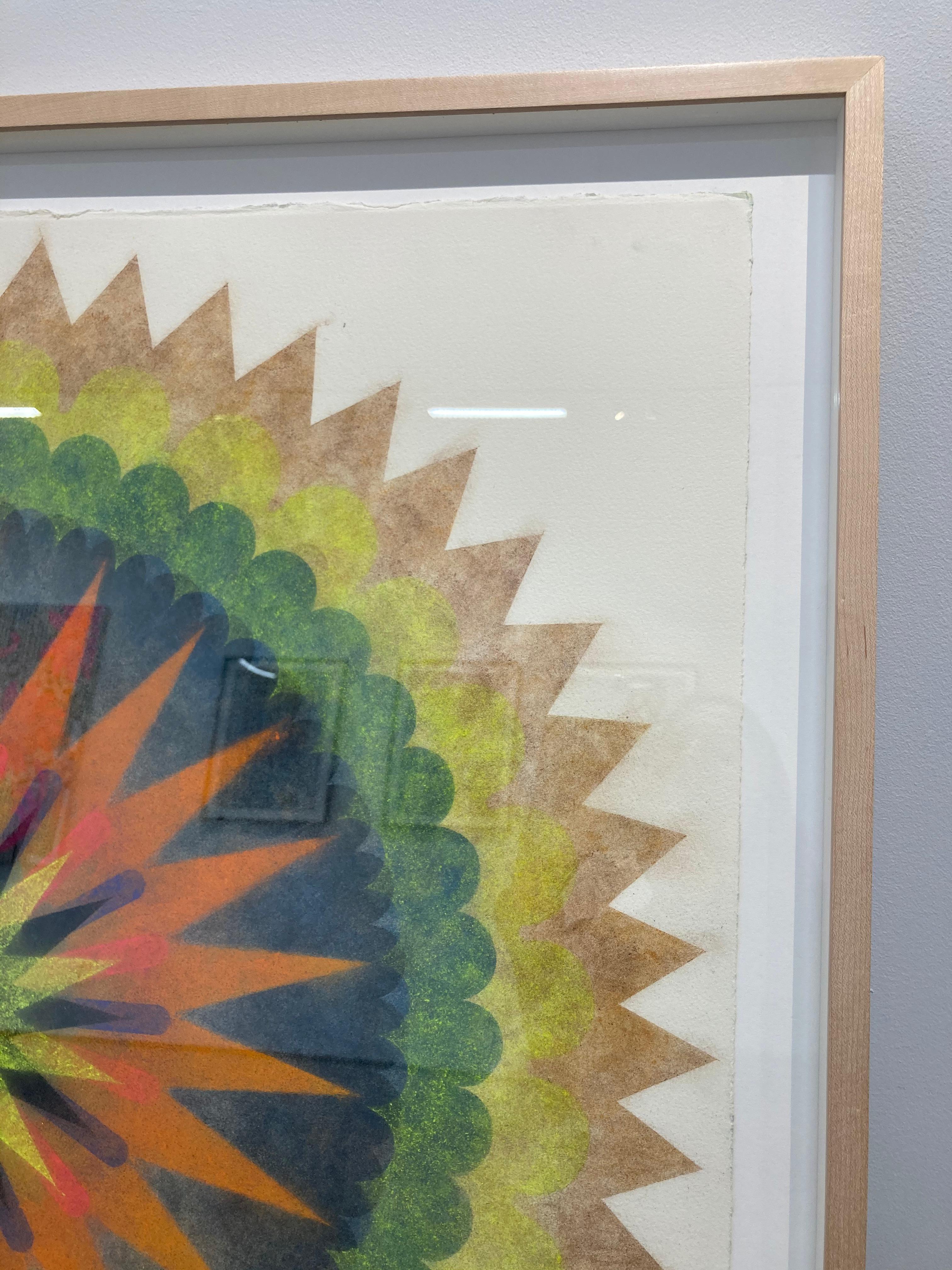 Poptic Five - Disegno contemporaneo Mandala di fiori giallo verde arancio, 2020 in vendita 1