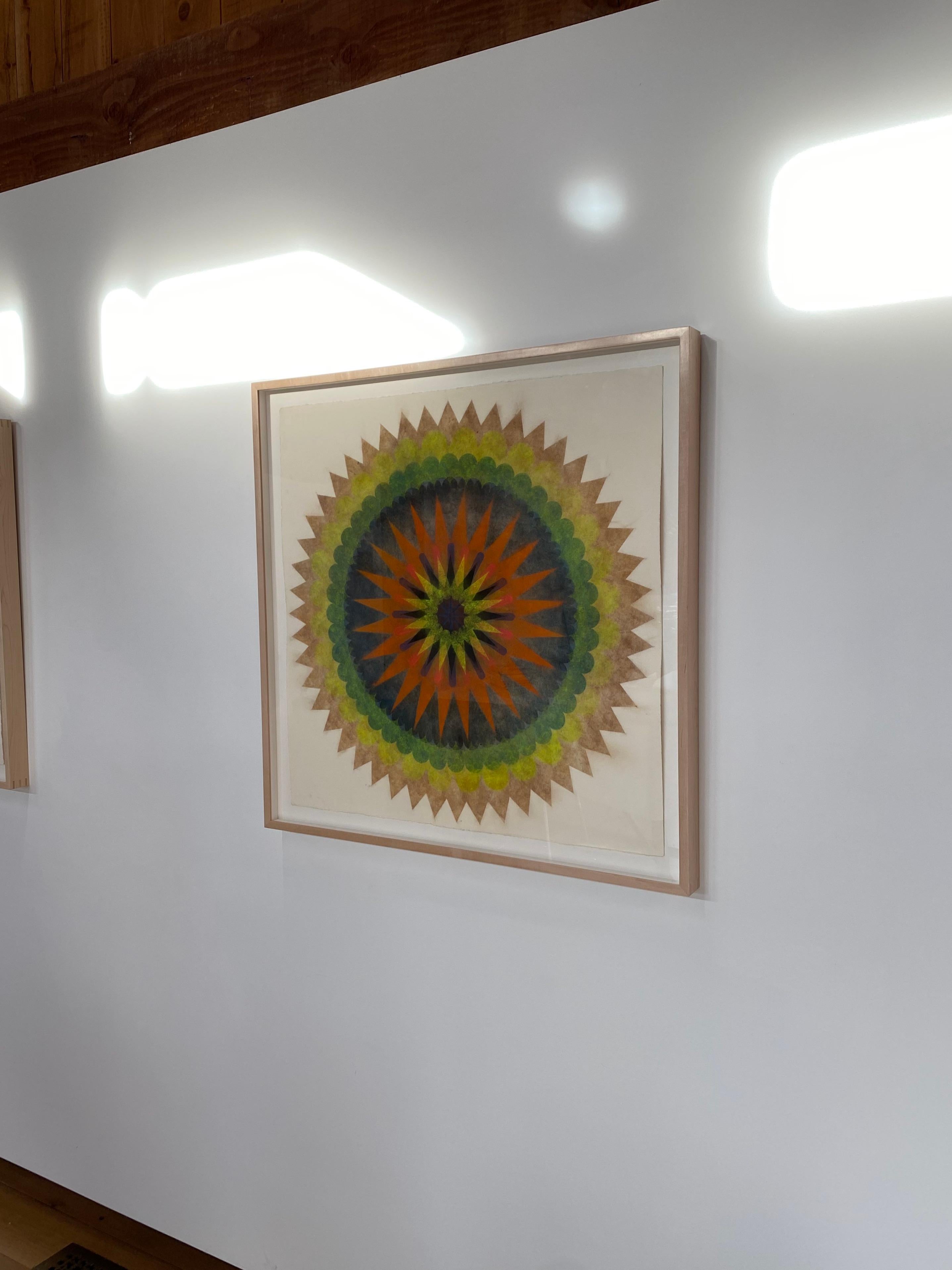 Poptic Five - Disegno contemporaneo Mandala di fiori giallo verde arancio, 2020 in vendita 3