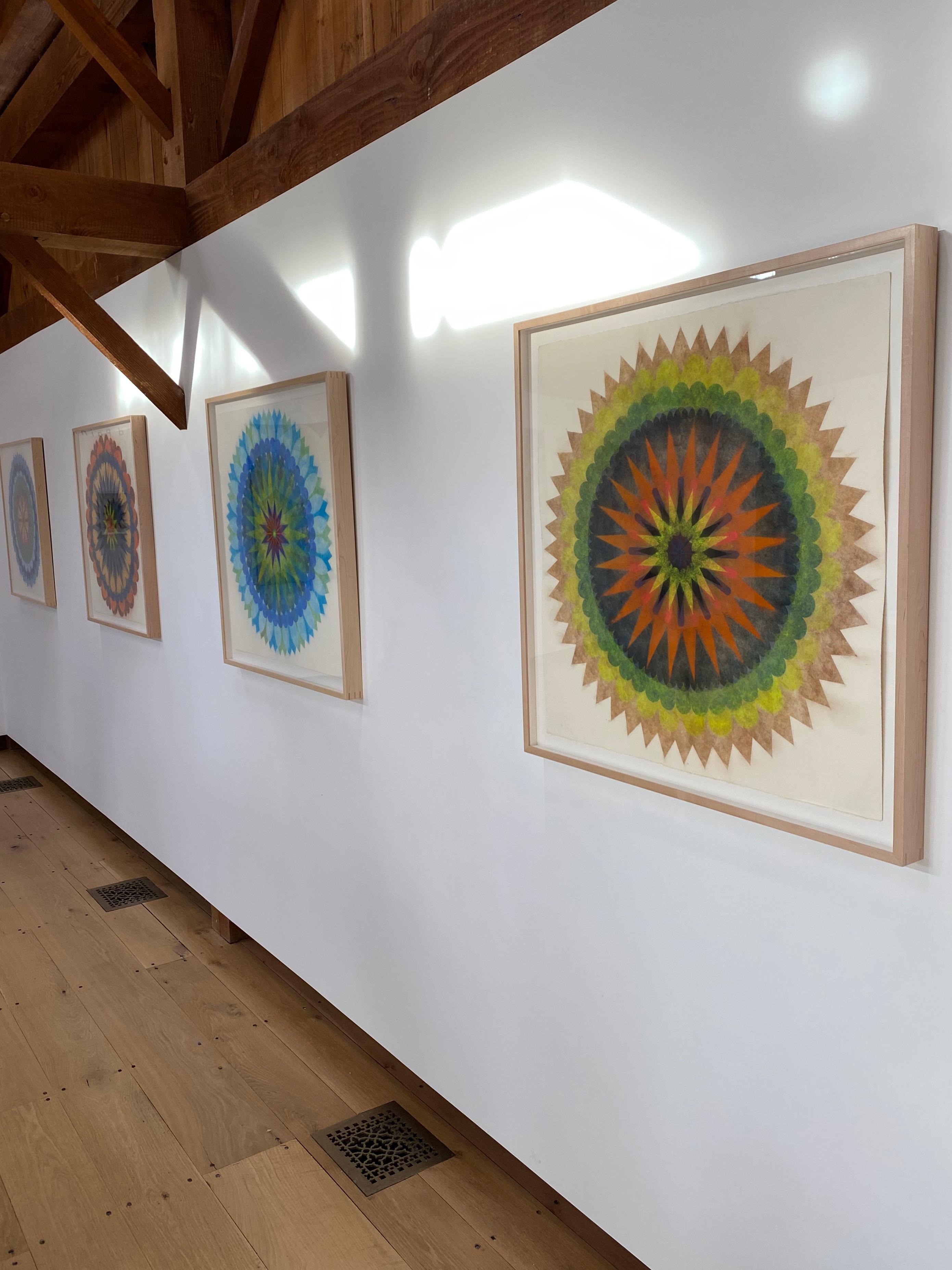 Poptic Five - Disegno contemporaneo Mandala di fiori giallo verde arancio, 2020 in vendita 4