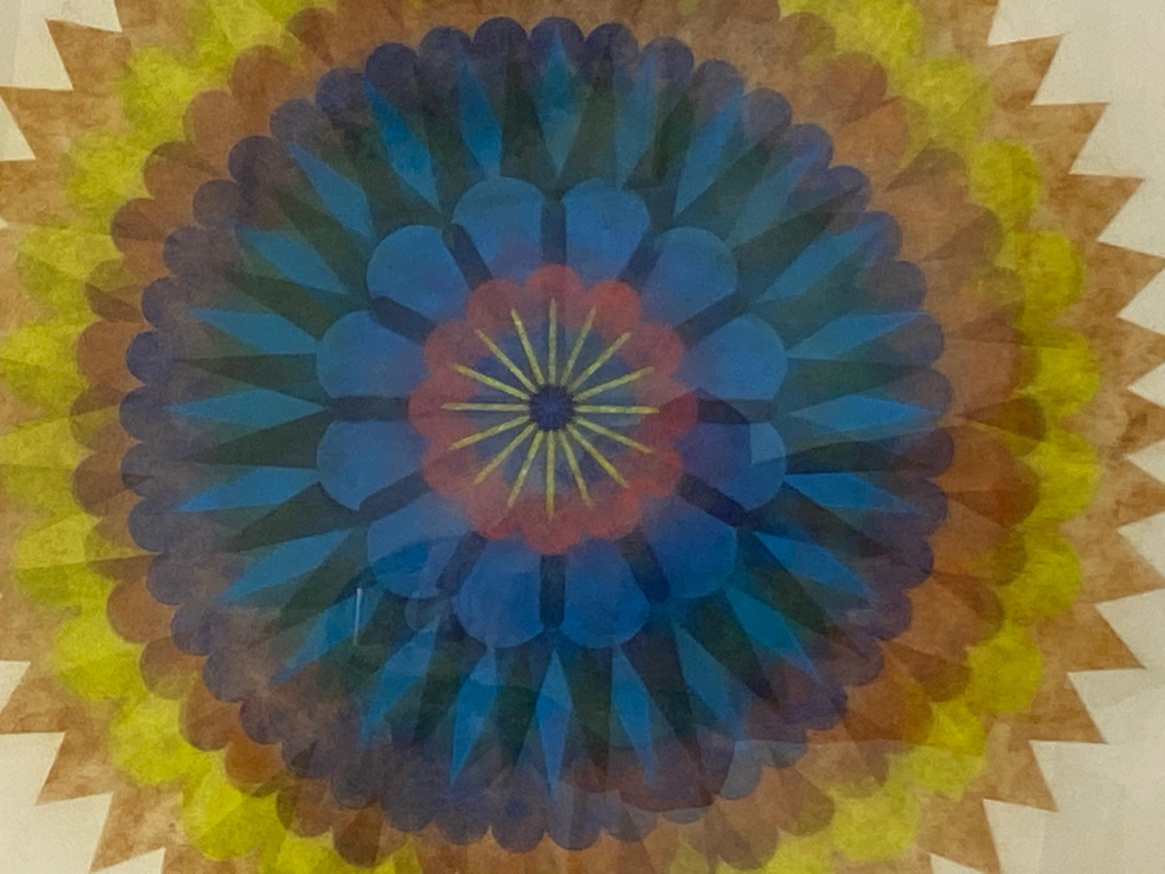 Poptic Nine - Contemporary Geometric Abstract Mandala Gelb Blau Pfirsich, 2020 im Angebot 1