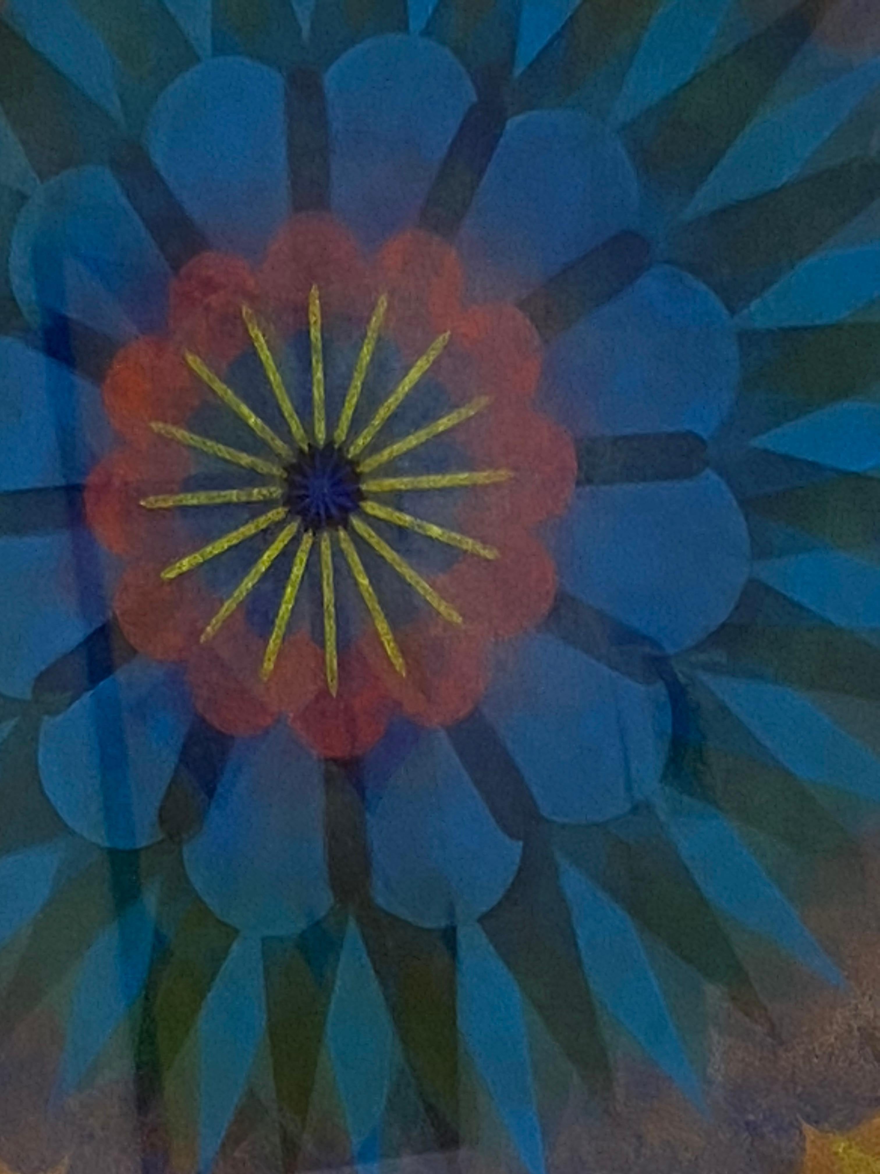 Poptic Nine - Contemporary Geometric Abstract Mandala Gelb Blau Pfirsich, 2020 im Angebot 5