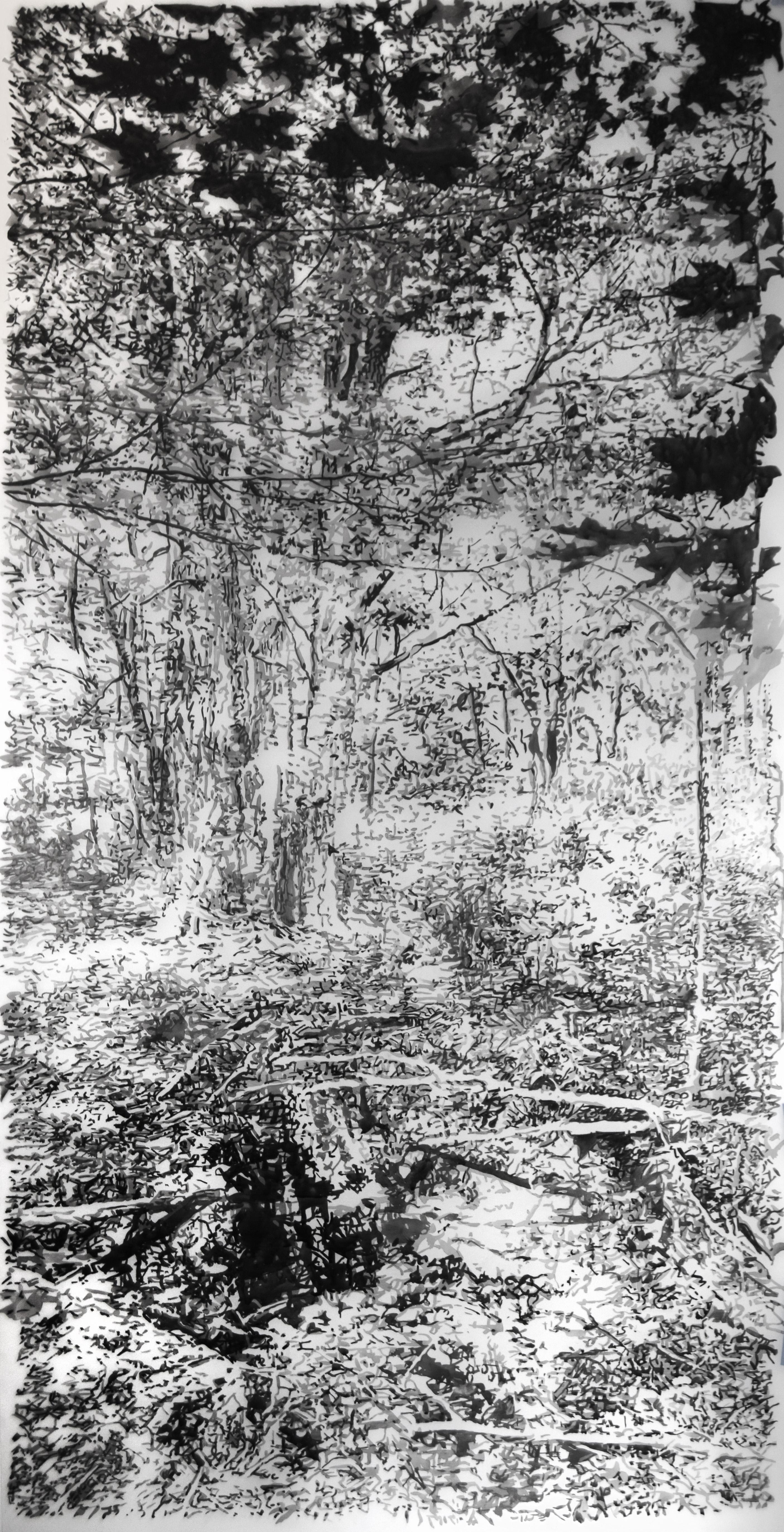 Big Tree - Forest Landscape Black Sumi Ink White Mylar, 2024