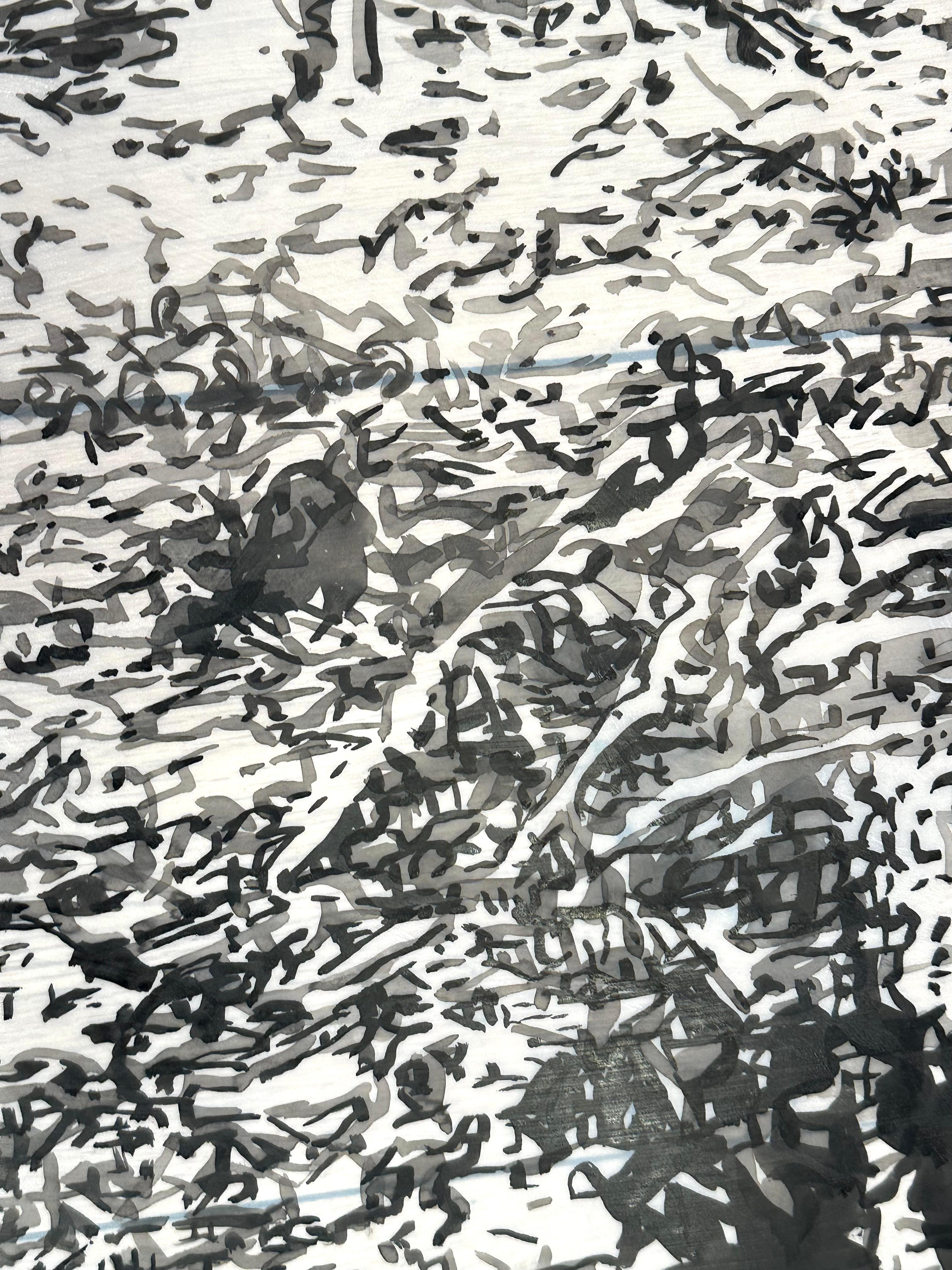 Big Tree - Waldlandschaft Schwarze Sumi-Tinte Weiß Mylar, 2024 im Angebot 1