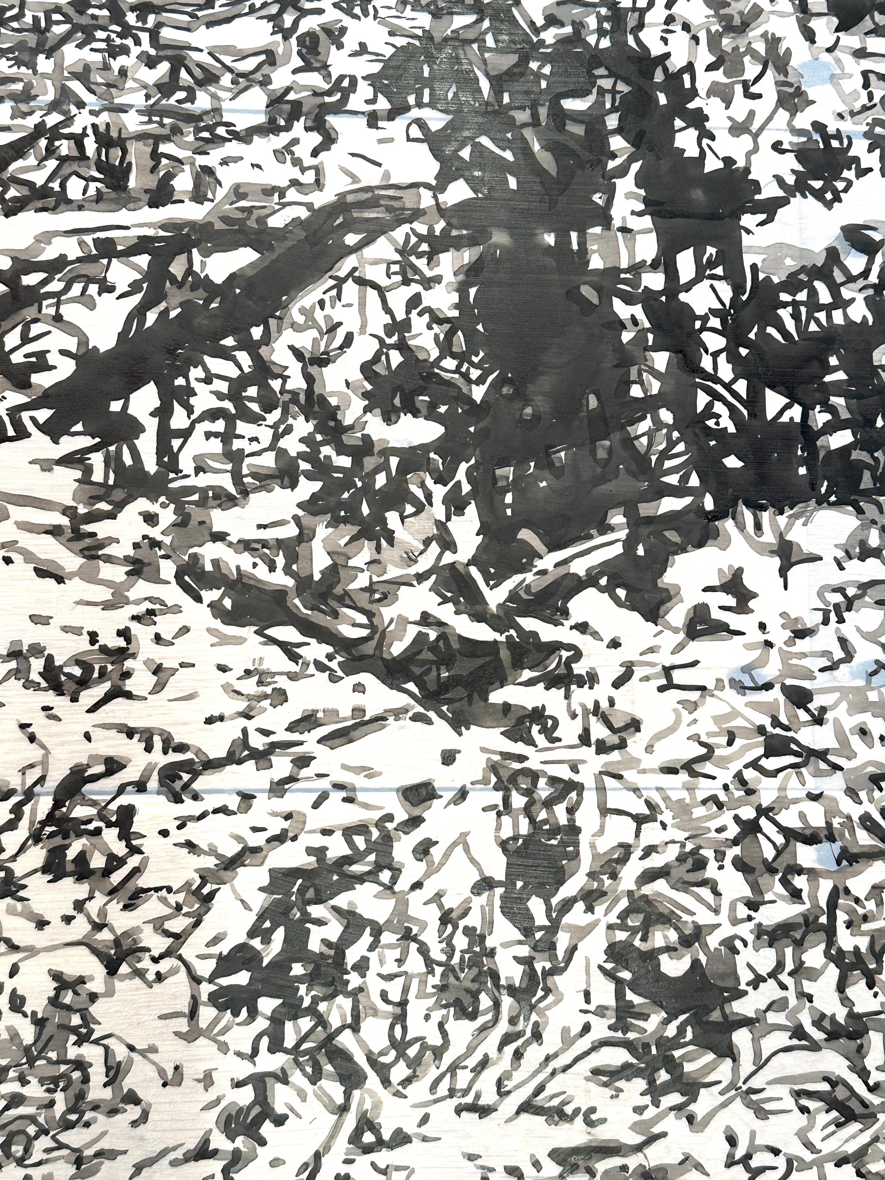 Big Tree - Waldlandschaft Schwarze Sumi-Tinte Weiß Mylar, 2024 im Angebot 2