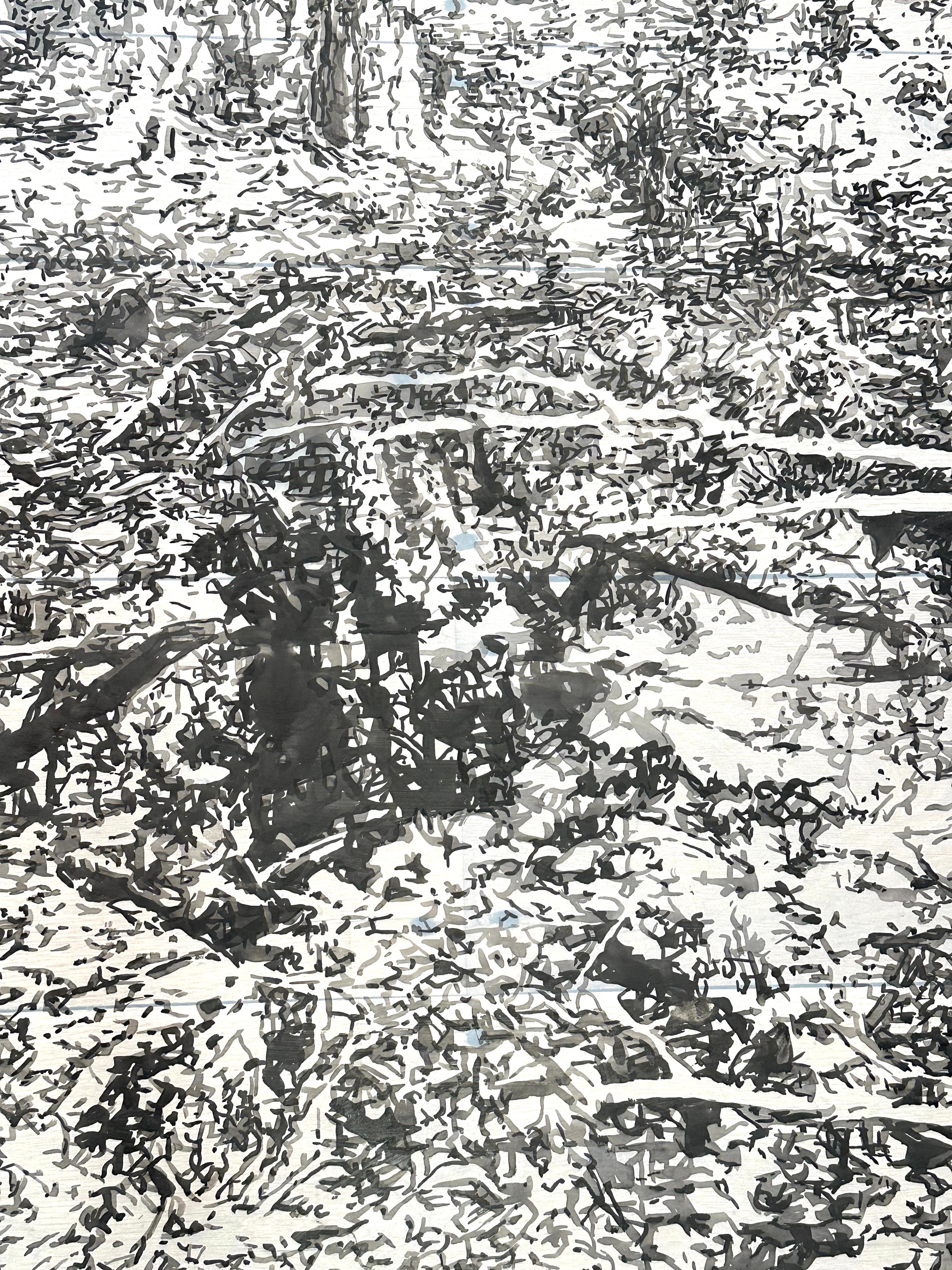 Big Tree - Waldlandschaft Schwarze Sumi-Tinte Weiß Mylar, 2024 – Art von Andrea Kantrowitz