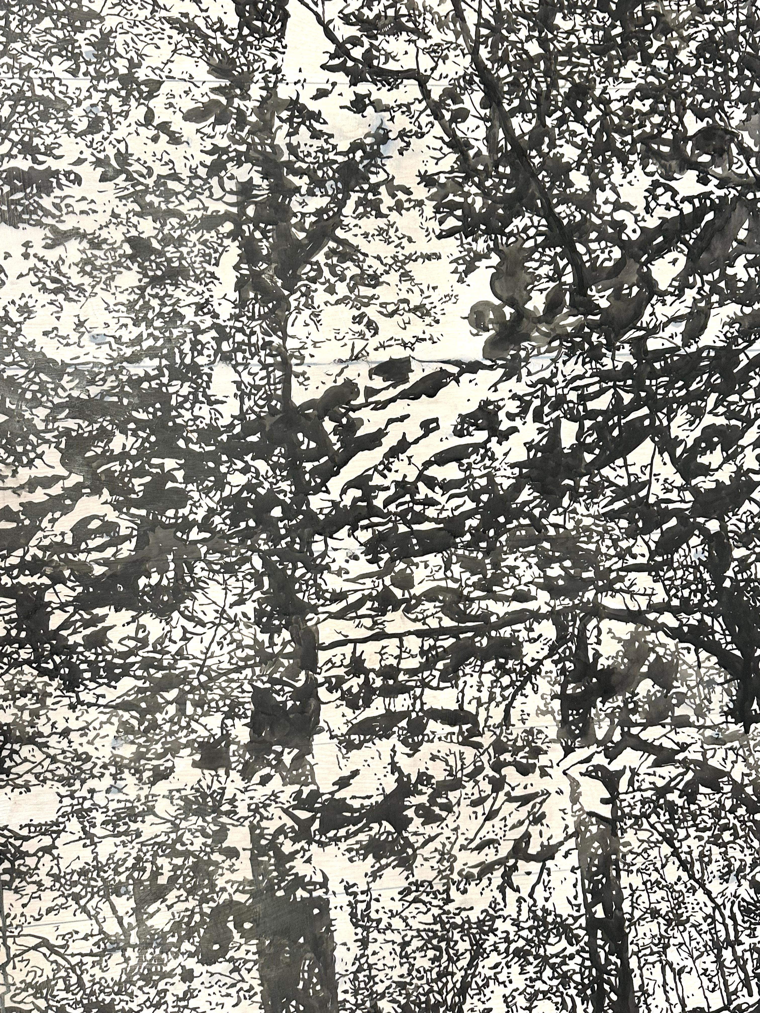 In questo paesaggio contemporaneo in inchiostro sumi nero su Mylar, una tranquilla scena di foresta è intricata nei dettagli, catturando magnificamente la serenità di una passeggiata nel bosco.

Questo disegno a inchiostro su Mylar richiede un