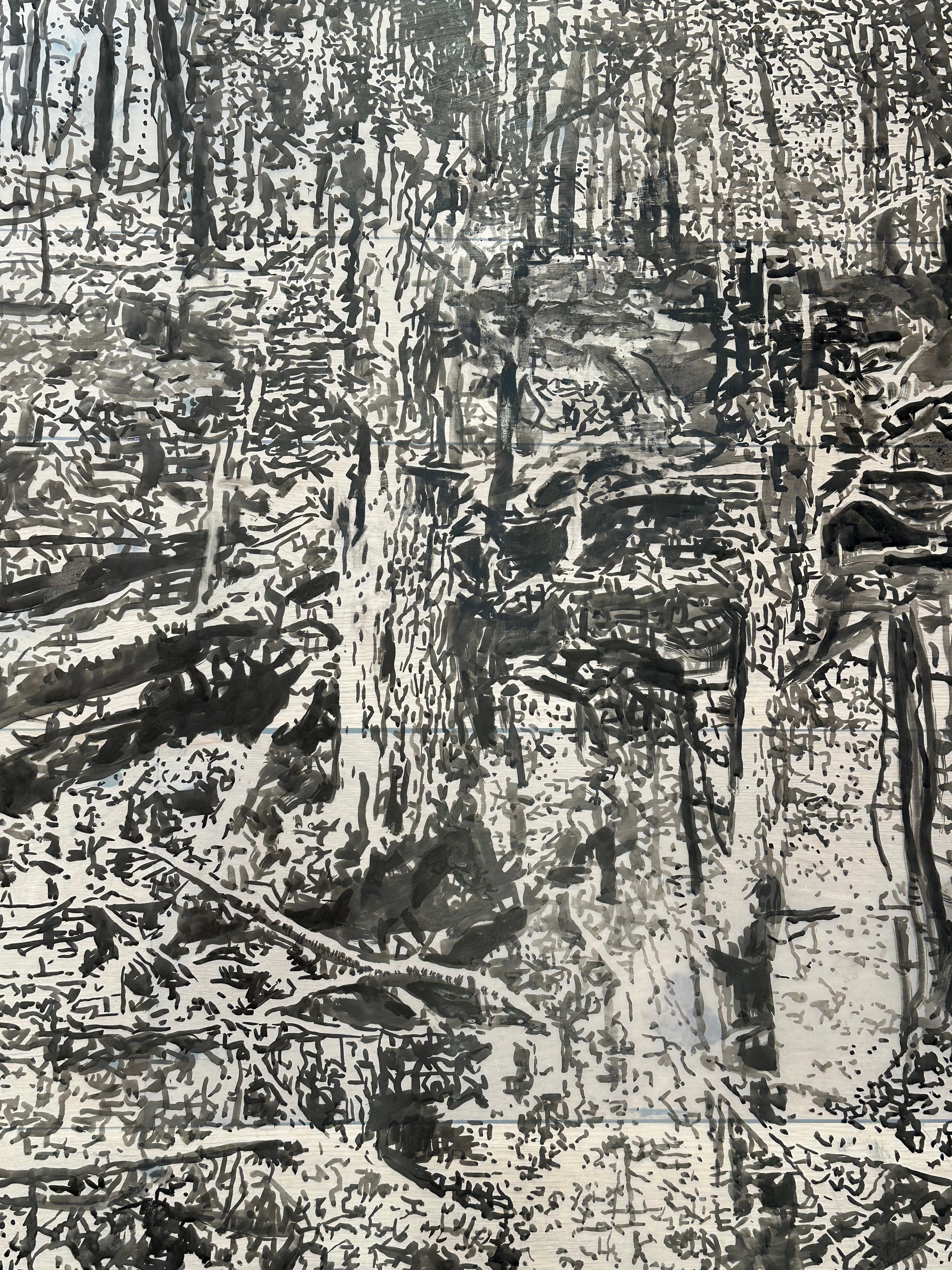 Encre sumi noire « Vernal Pool Two » - Paysage forestier, 2024 - Art de Andrea Kantrowitz