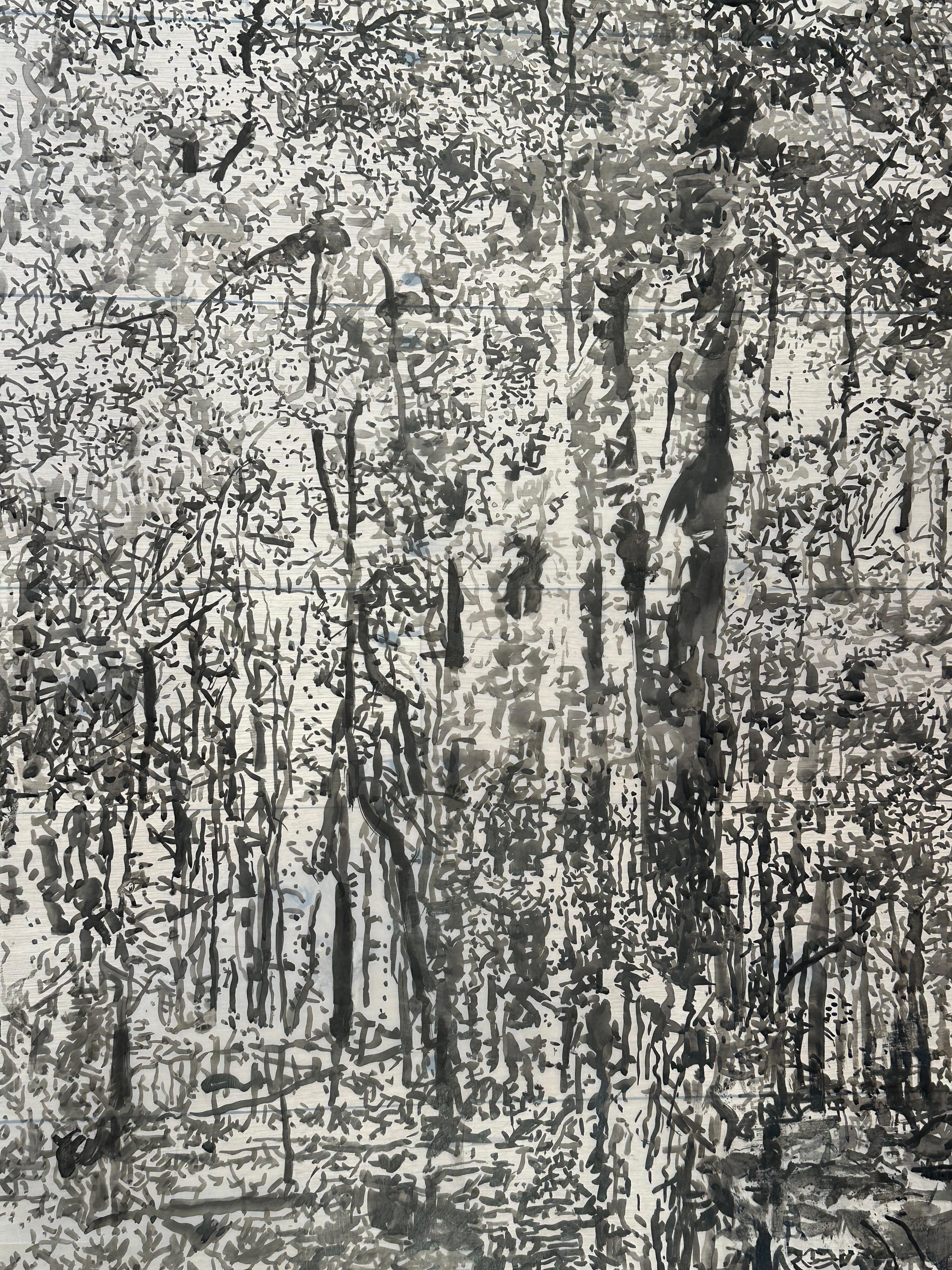 Dans ce paysage contemporain à l'encre noire sumi sur Mylar, une scène forestière paisible est détaillée de manière complexe, capturant magnifiquement la sérénité d'une promenade dans les bois.

Ce dessin à l'encre sur Mylar nécessite un montage et