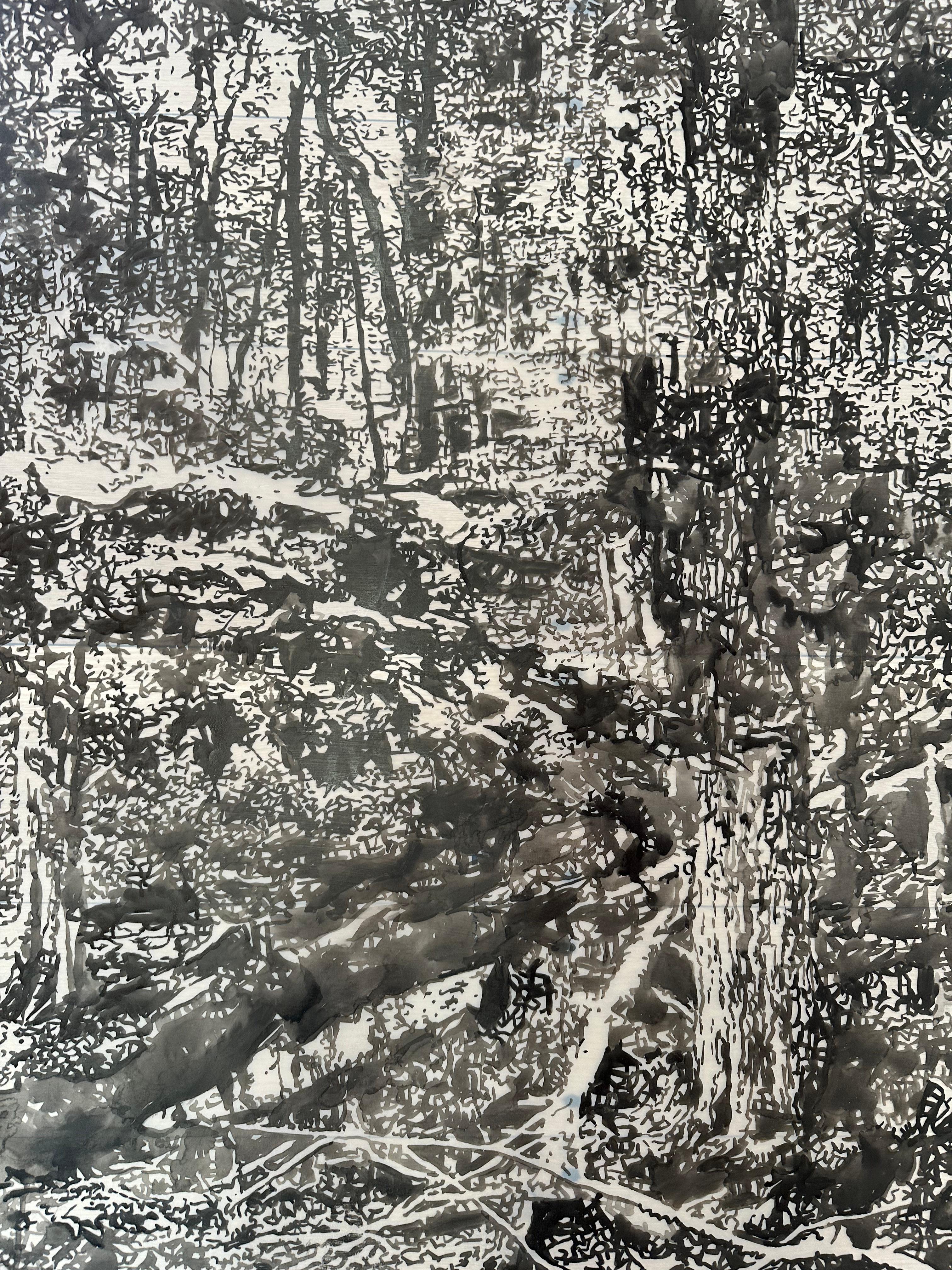 Encre sumi noire « Vernal Pool Three » - Paysage forestier, 2024 - Art de Andrea Kantrowitz
