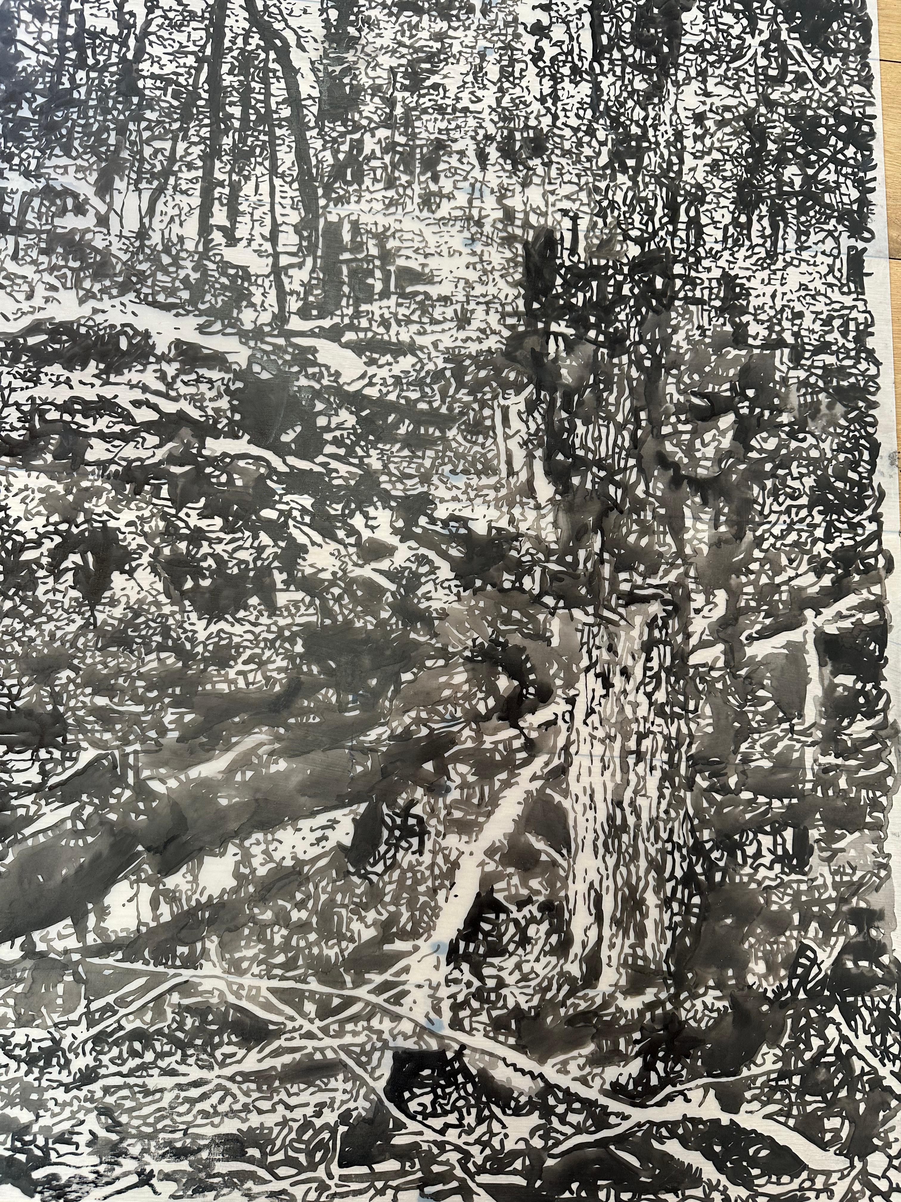 Encre sumi noire « Vernal Pool Three » - Paysage forestier, 2024 - Contemporain Art par Andrea Kantrowitz