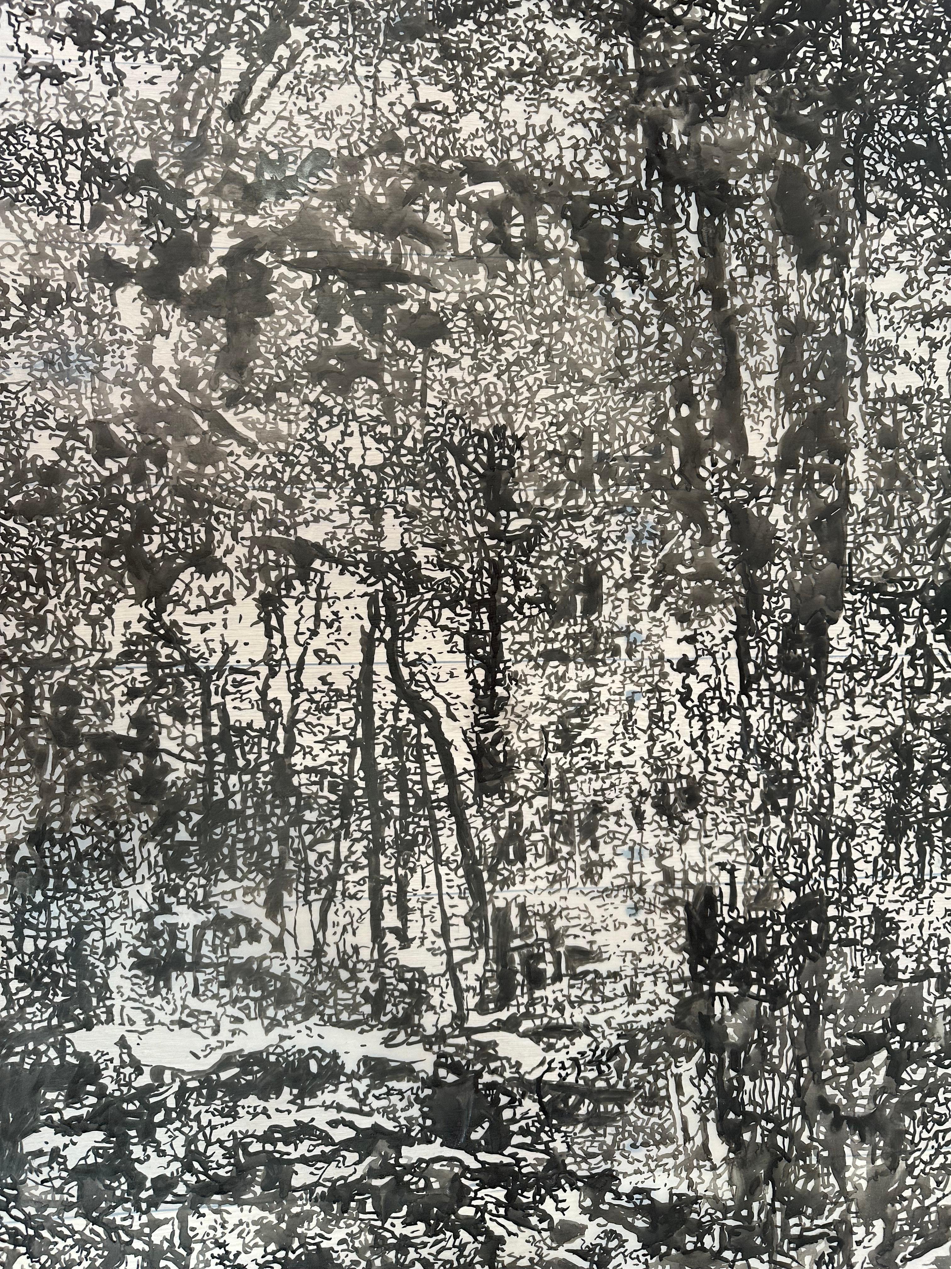 Encre sumi noire « Vernal Pool Three » - Paysage forestier, 2024 en vente 1