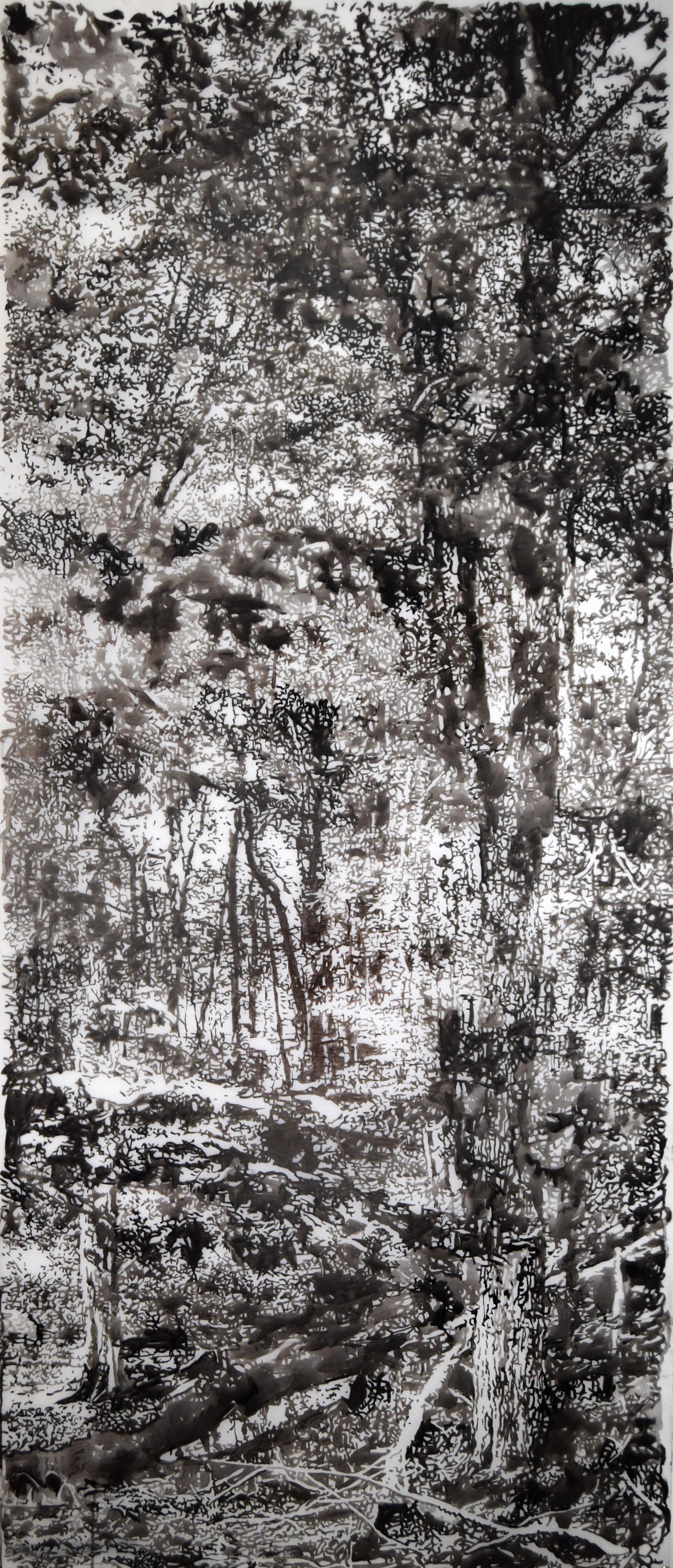 Vernal Pool Three - Forest Landscape Black Sumi Ink White Mylar, 2024