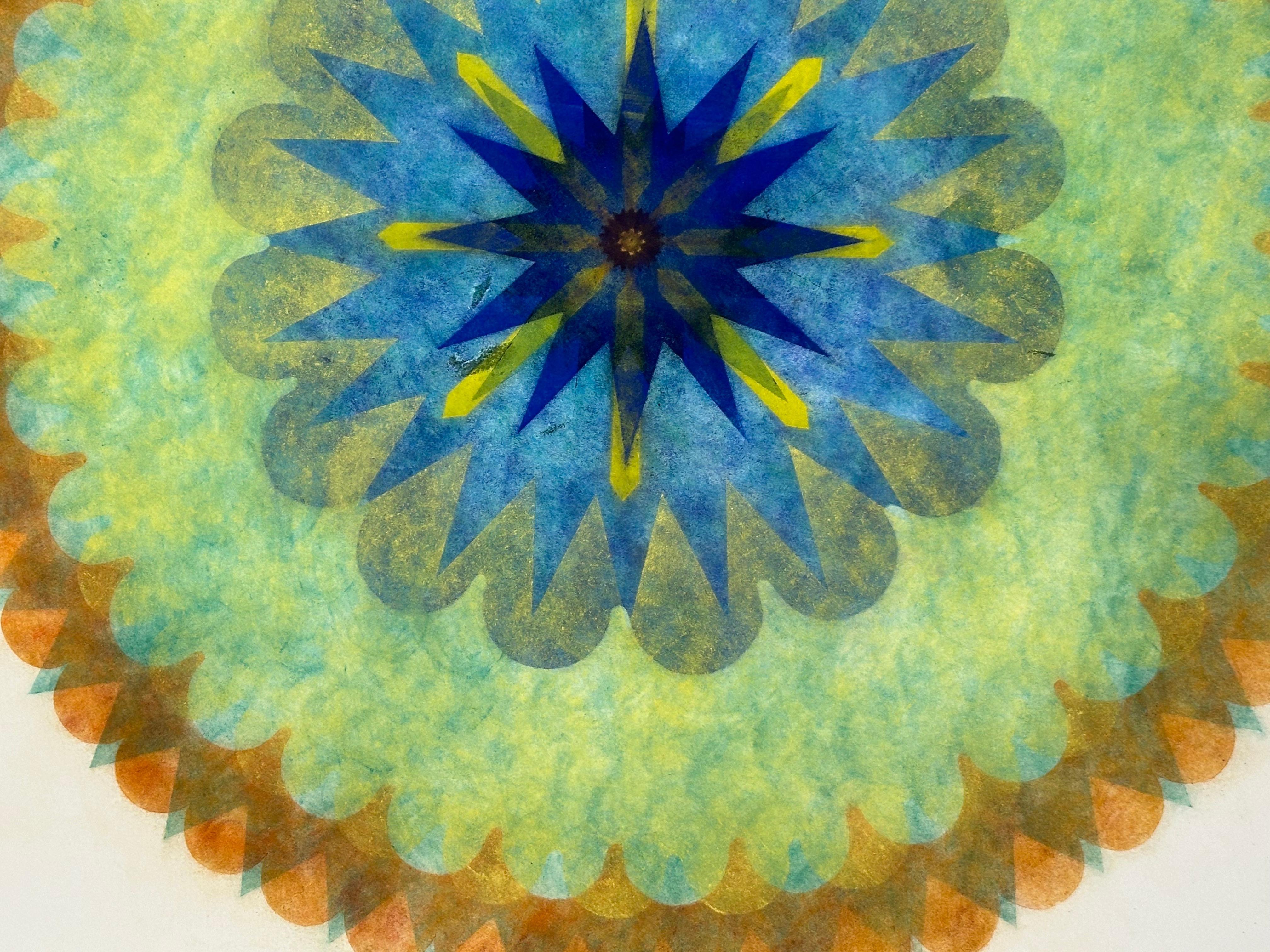 Pop Flower 49 - Fleur géométrique bleue verte Mandala botanique contemporain, 2024 en vente 4