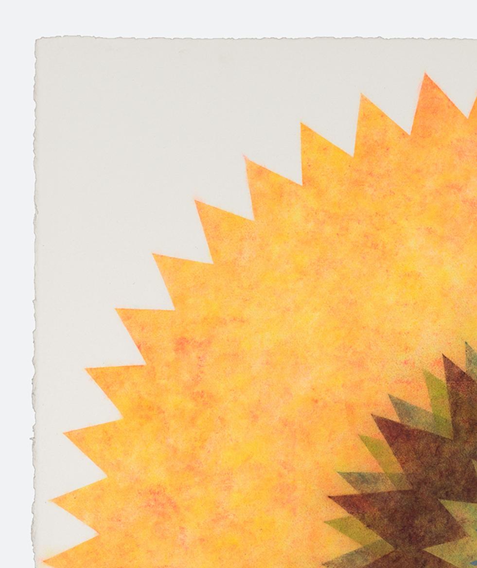 Pop Flower 48 - Contemporary Yellow Orange Geometric Flower Mandala Brown, 2017 - Art by Mary Judge