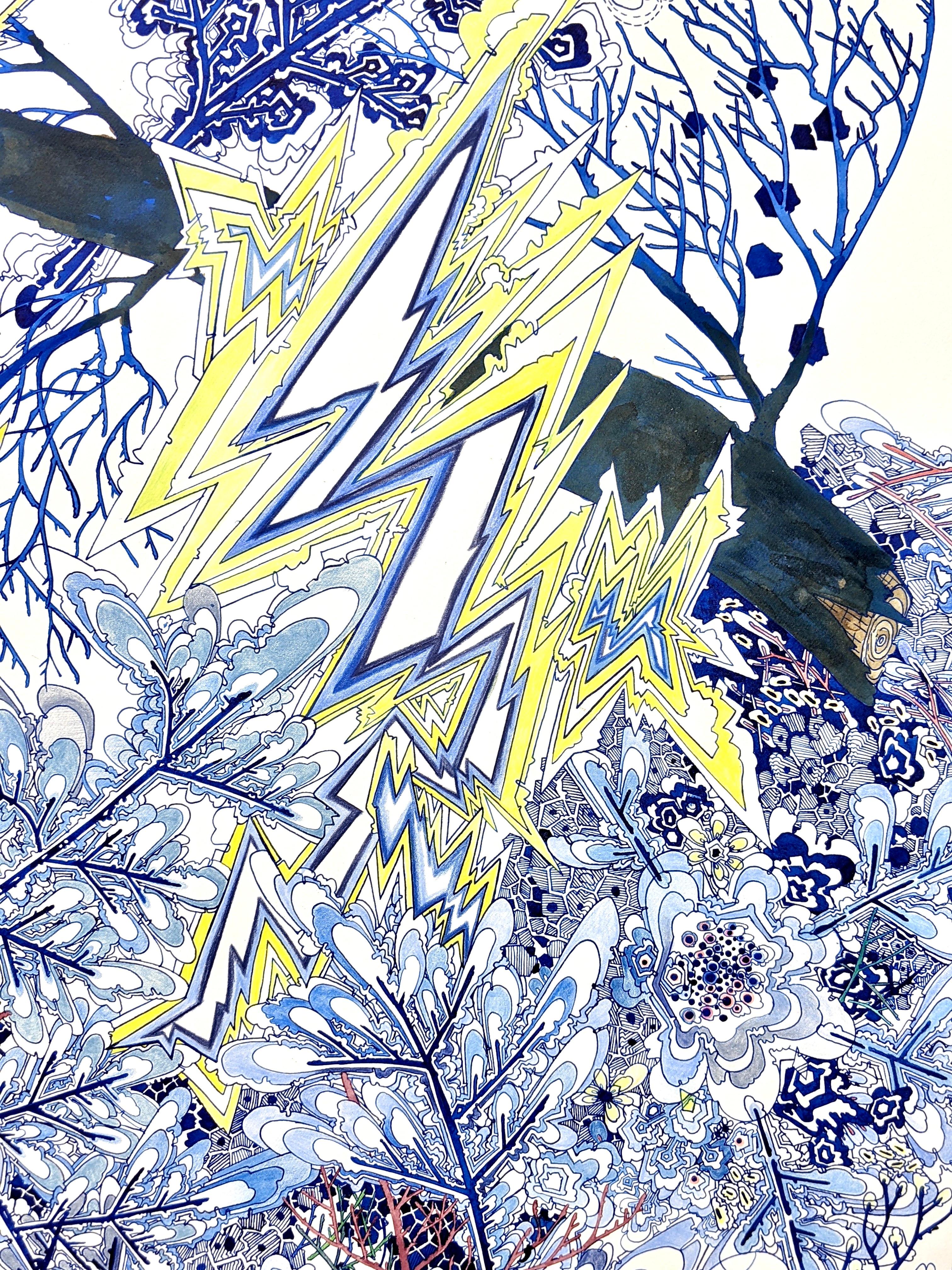 Thunderbolts - Disegno contemporaneo di fulmini e fiocchi di neve, 2022 in vendita 1