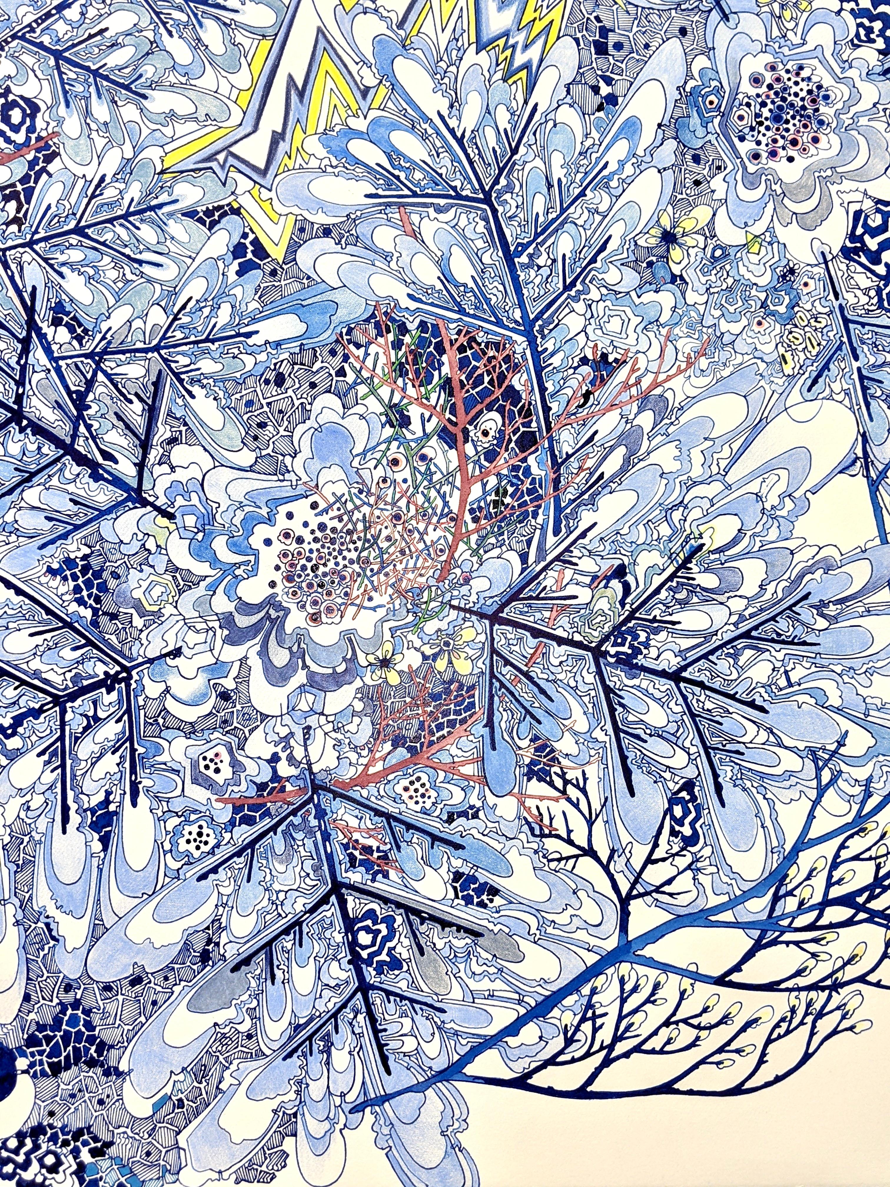 Thunderbolts - Disegno contemporaneo di fulmini e fiocchi di neve, 2022 in vendita 2