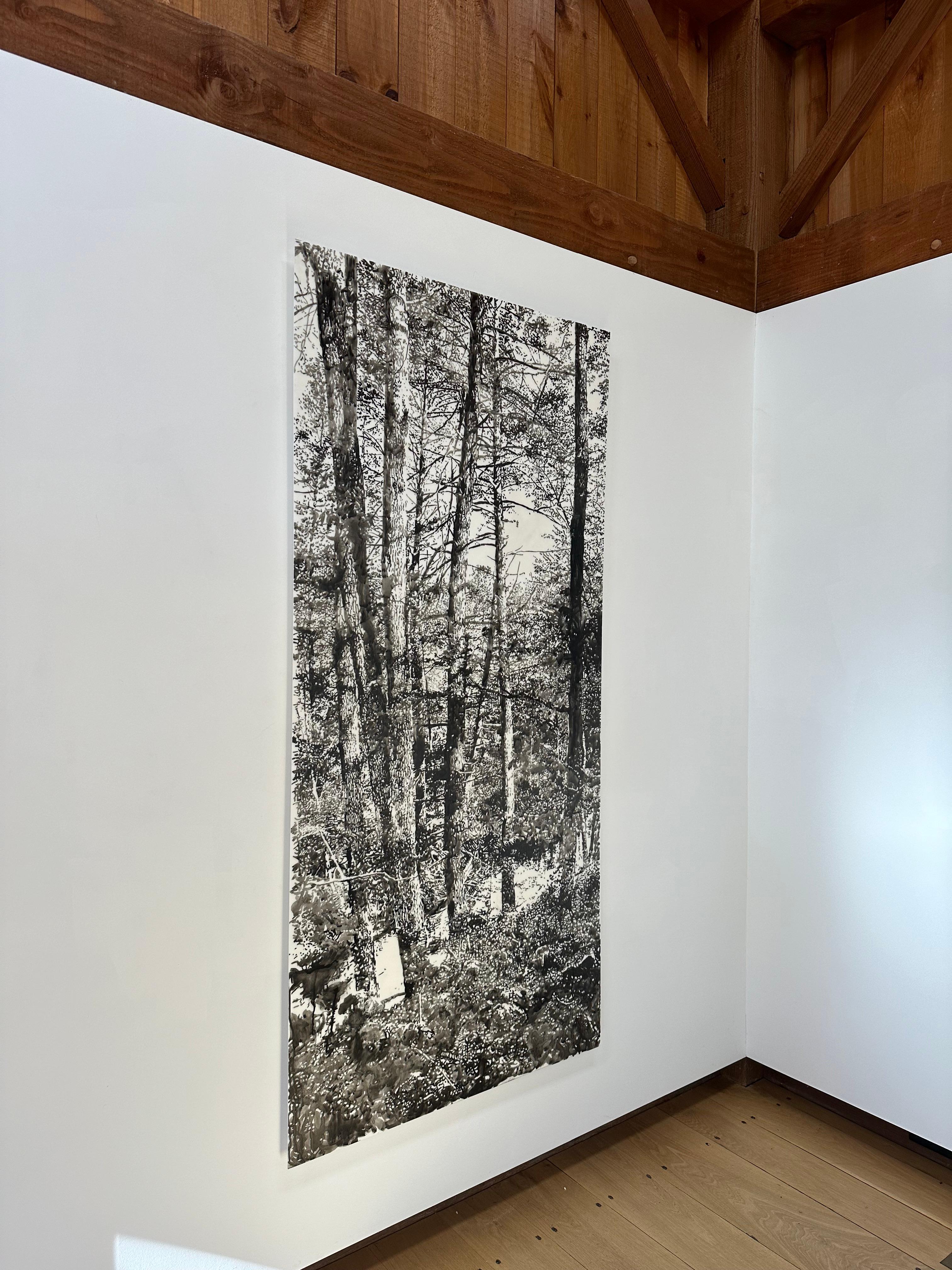 Große Bäume – Wald-Holzlandschaft mit schwarzer Sumi-Tinte und weißem Mylar, 2024 4