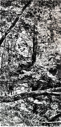 Vernal Pool - Forest Landscape Trees Black Sumi Ink White Mylar, 2024