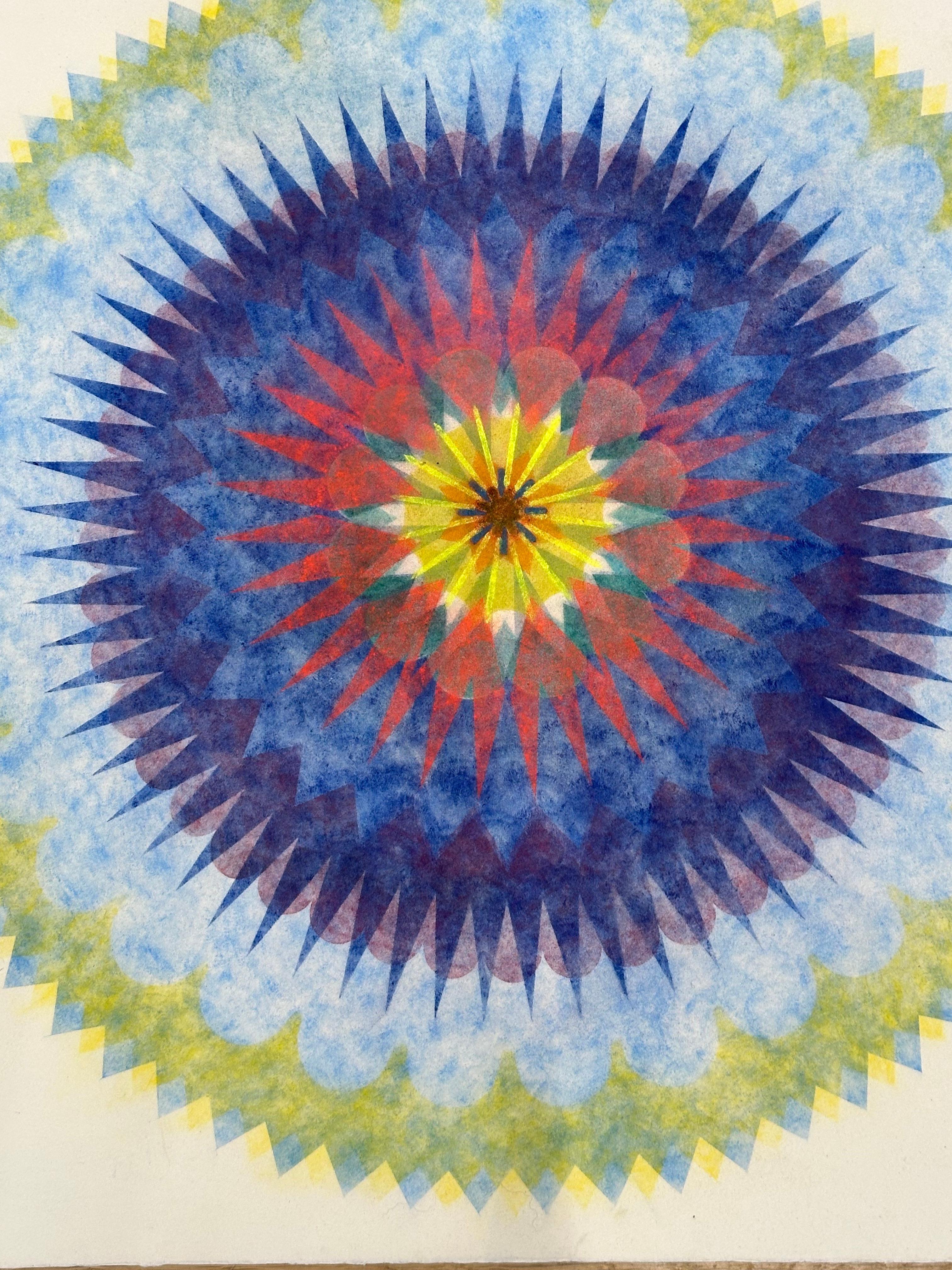 Pop Flower Eight - Grün Blau Rot Geometrische Blume Contemporary Mandala, 2020 (Zeitgenössisch), Art, von Mary Judge