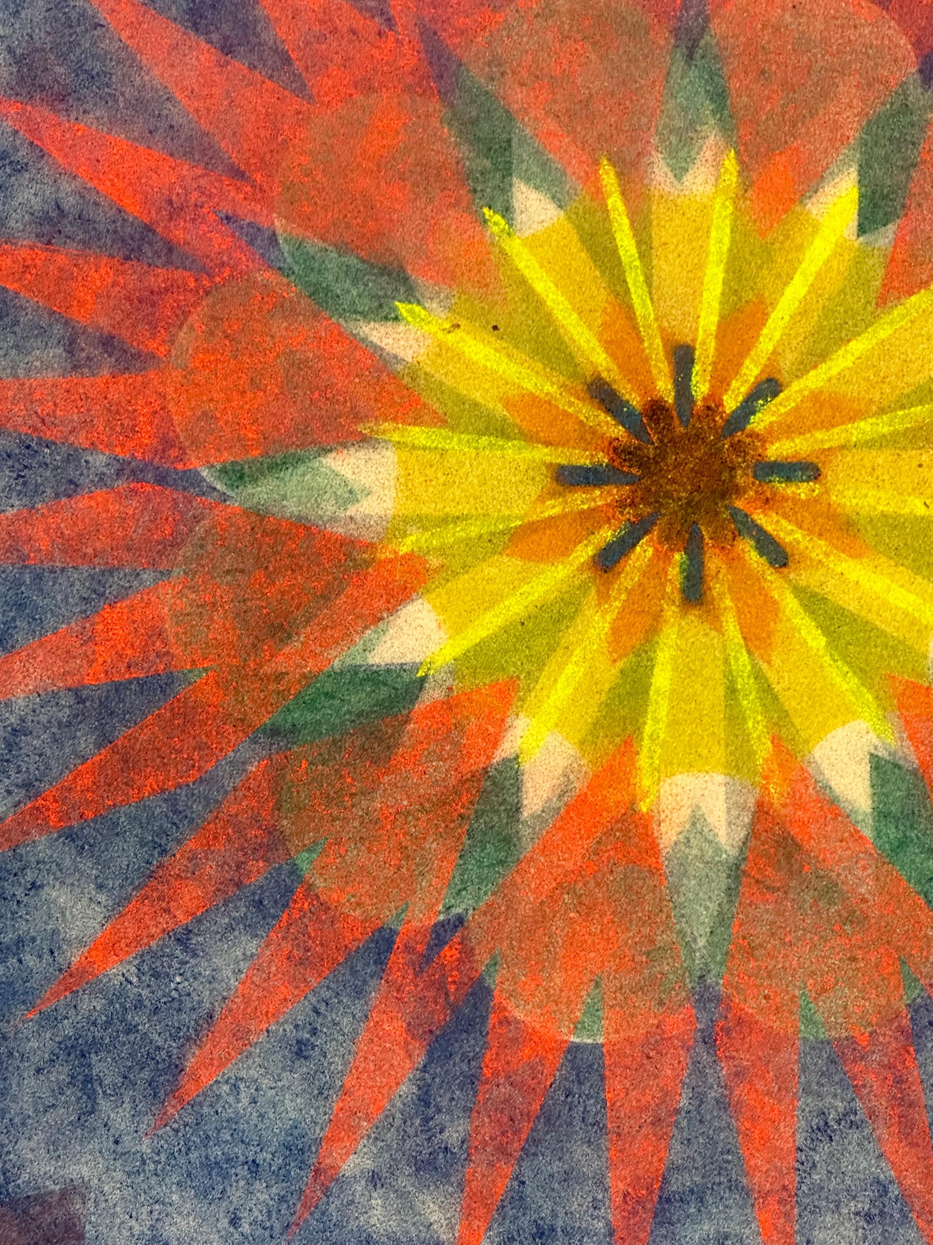 Pop Flower Eight - Grün Blau Rot Geometrische Blume Contemporary Mandala, 2020 (Grau), Abstract Drawing, von Mary Judge
