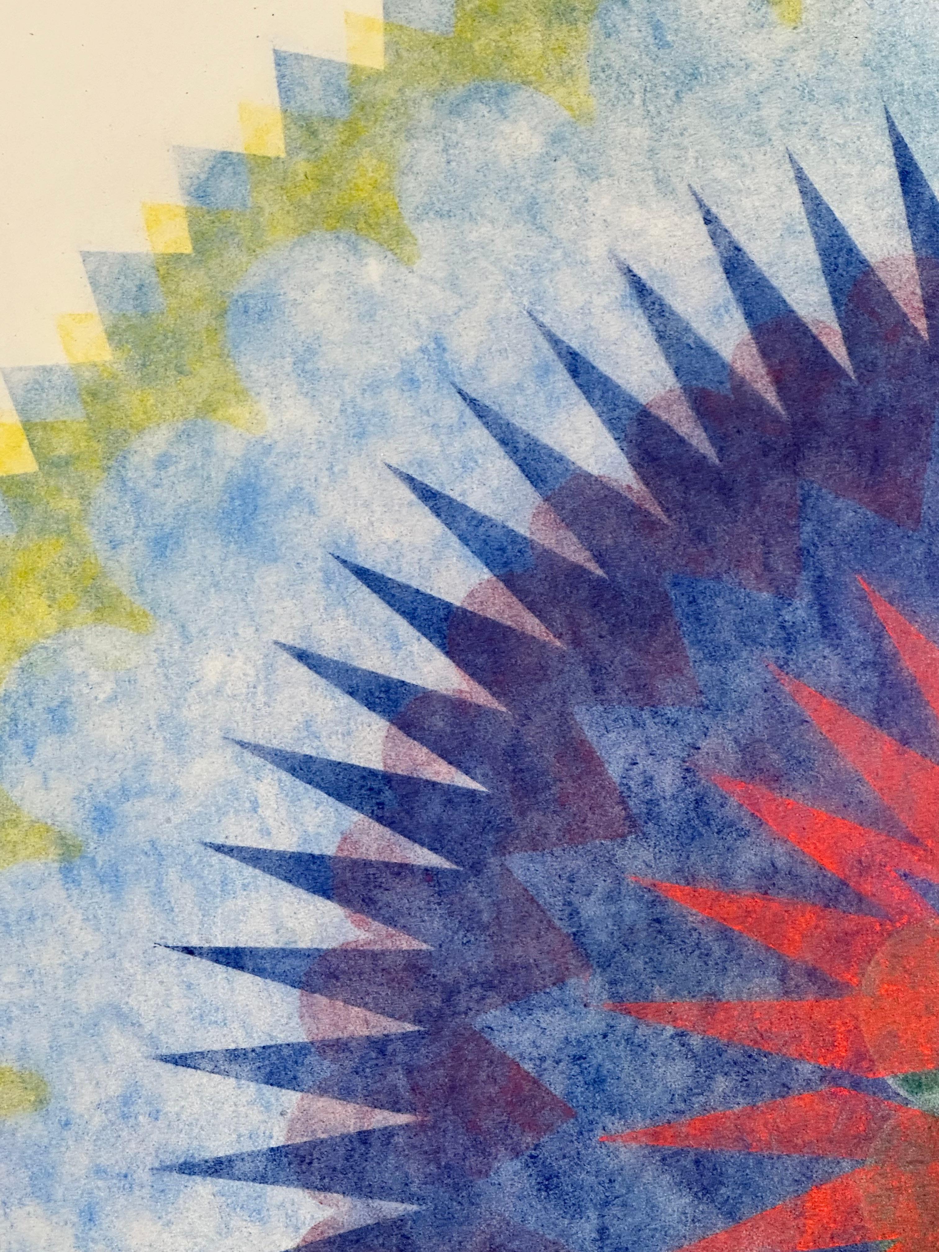 Pop Flower Eight - Grün Blau Rot Geometrische Blume Contemporary Mandala, 2020 – Art von Mary Judge