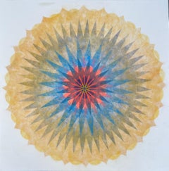 Pop Flower 44B - Golden Orange Navy Geometric Flower Contemporary Mandala, 2021