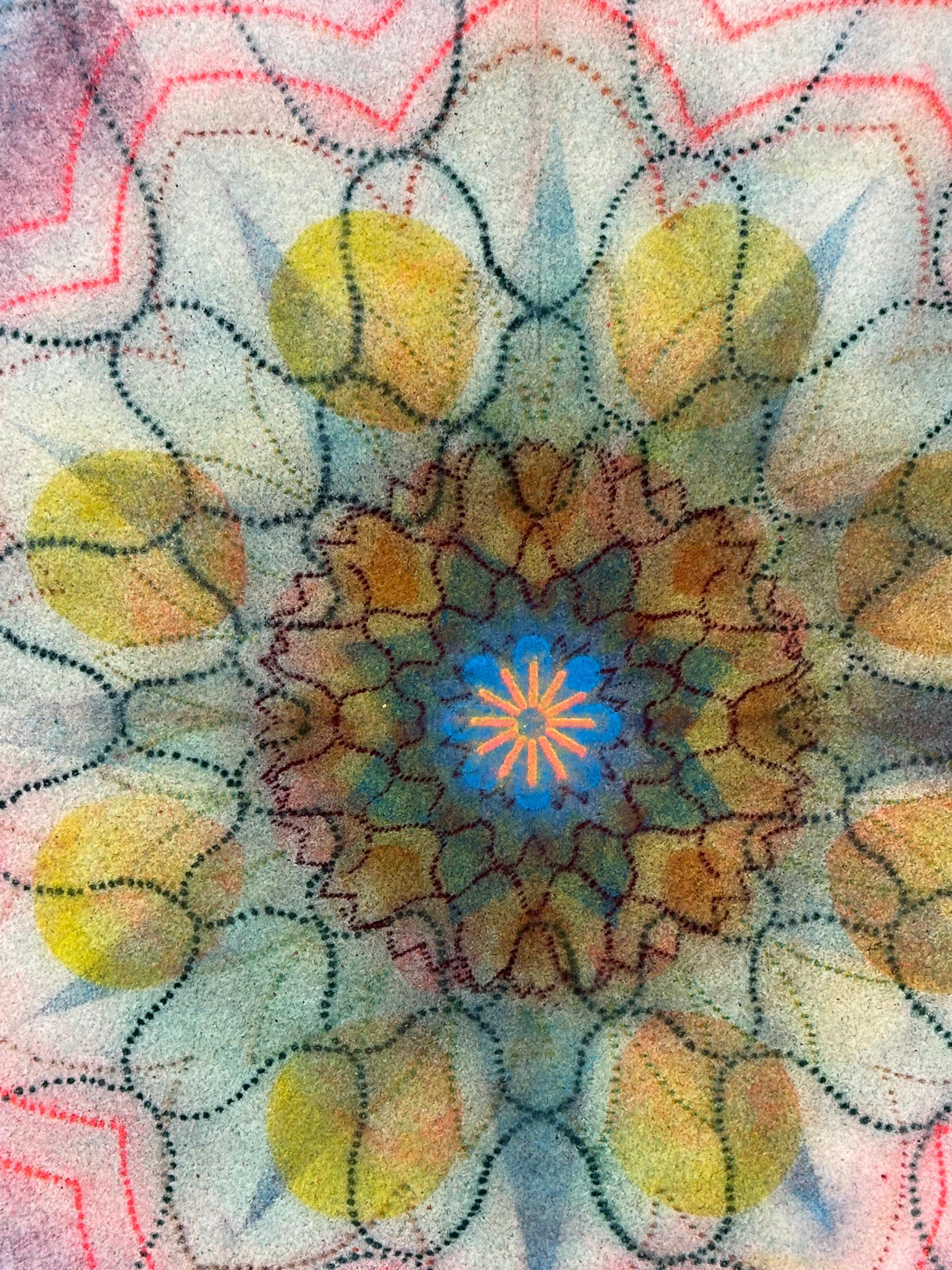 Girandola Watermill W11 - Mandala geometrico blu verde contemporaneo, 2023 in vendita 2