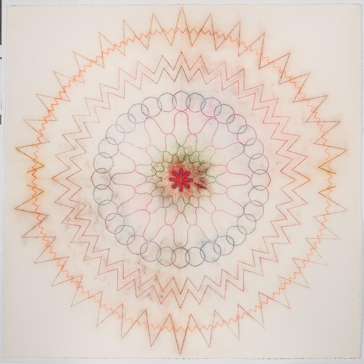 Primavera Pop 32 - Mandala geometrico astratto contemporaneo arancione rosso, 2024
