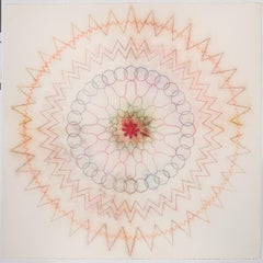 Primavera Pop 32 - Mandala geométrico contemporáneo abstracto de líneas naranja rojo, 2024