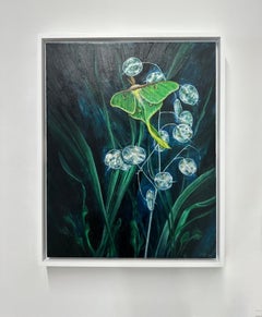 A Week's Worth - Contemporary Botanical Insect Painting Green Luna Moth, 2023