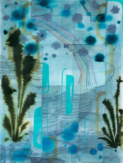 Sans titre 601 - Paysage abstrait contemporain Bleu Hunter Green Teal, 2021