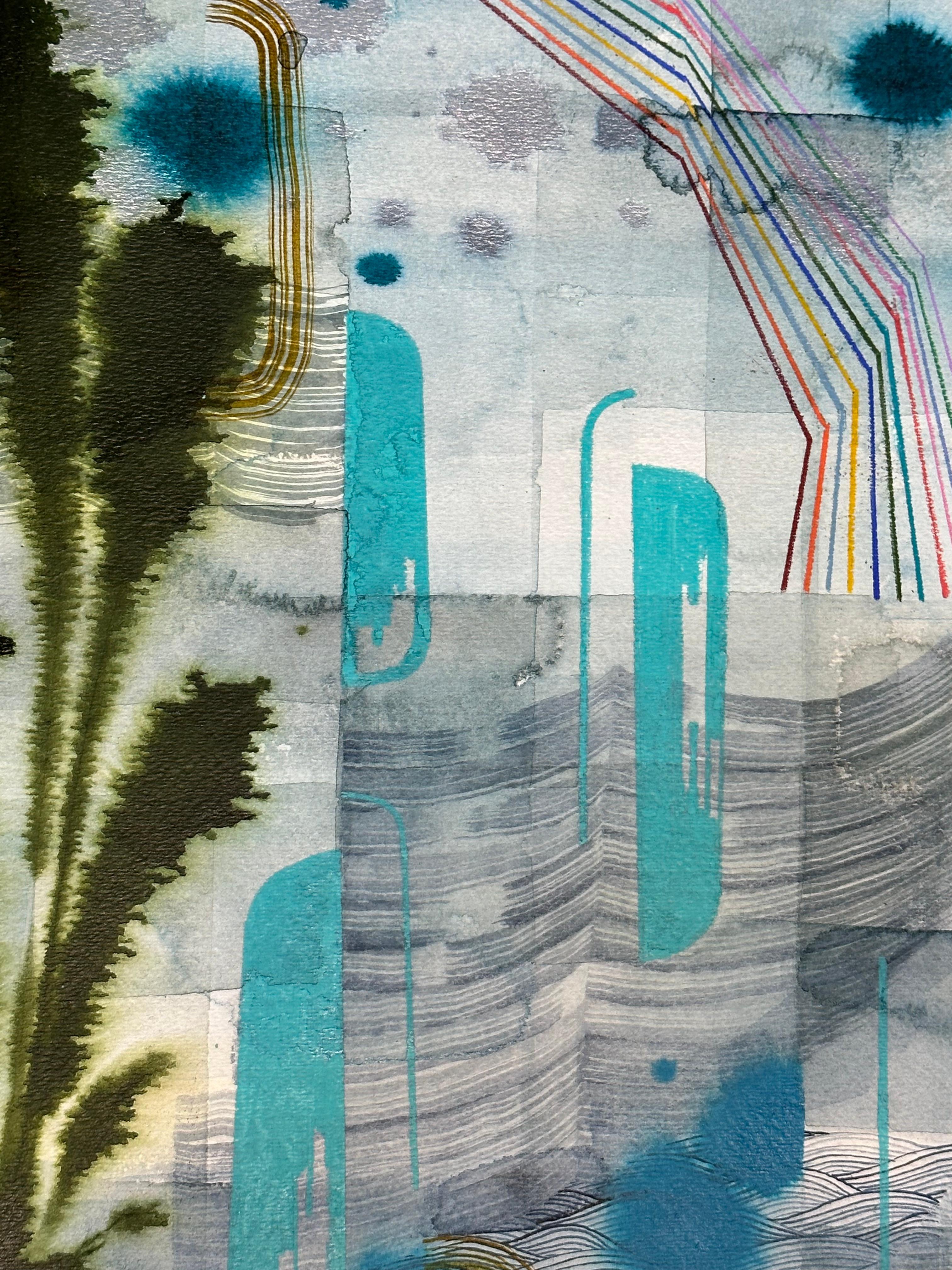 Sans titre 601 - Paysage abstrait contemporain Bleu Hunter Green Teal, 2021 en vente 1