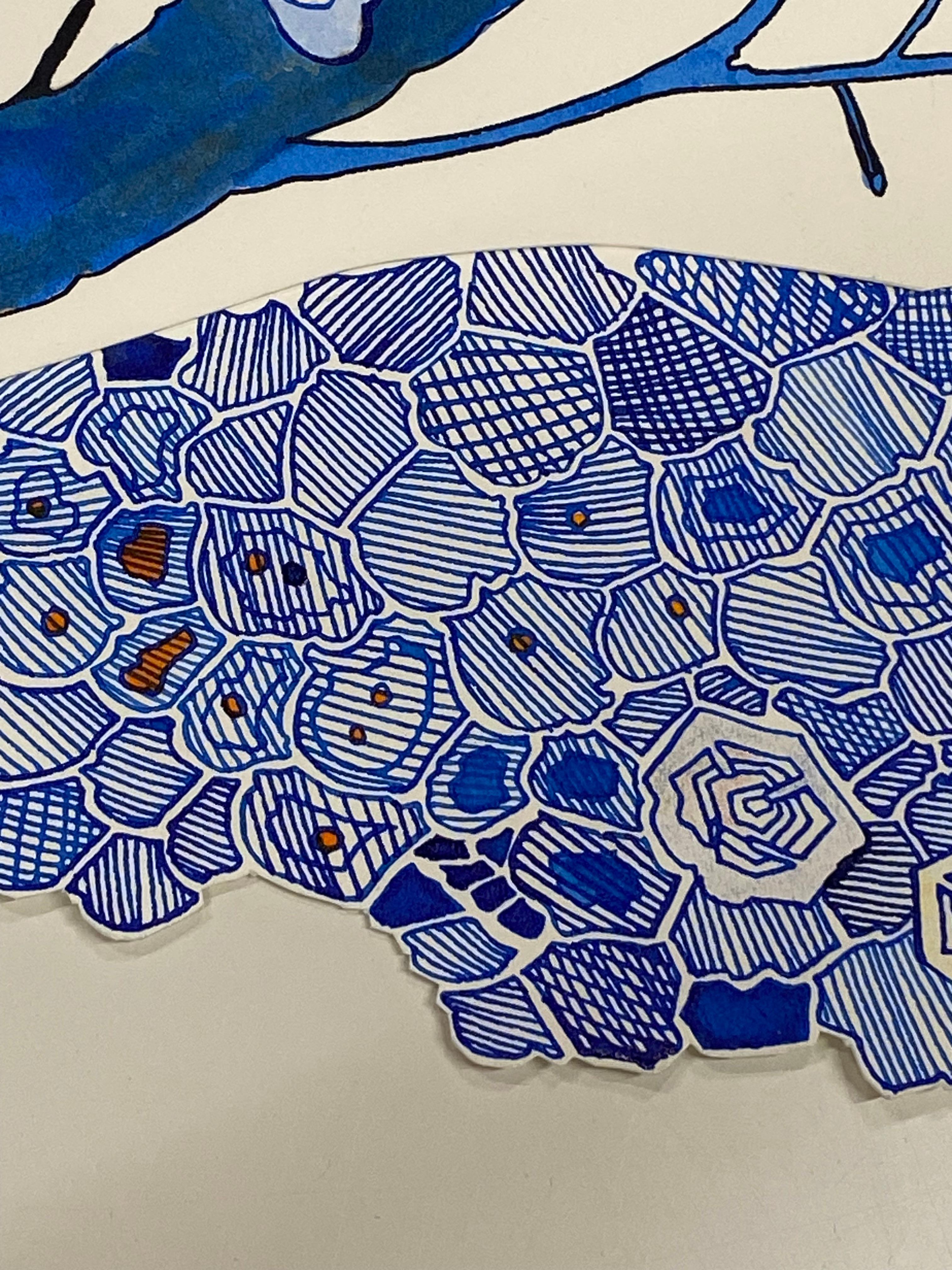 Dirty Fall - Blue Pink Botanical Flowers Pattern Drawing Shaped Paper, 2020 For Sale 4